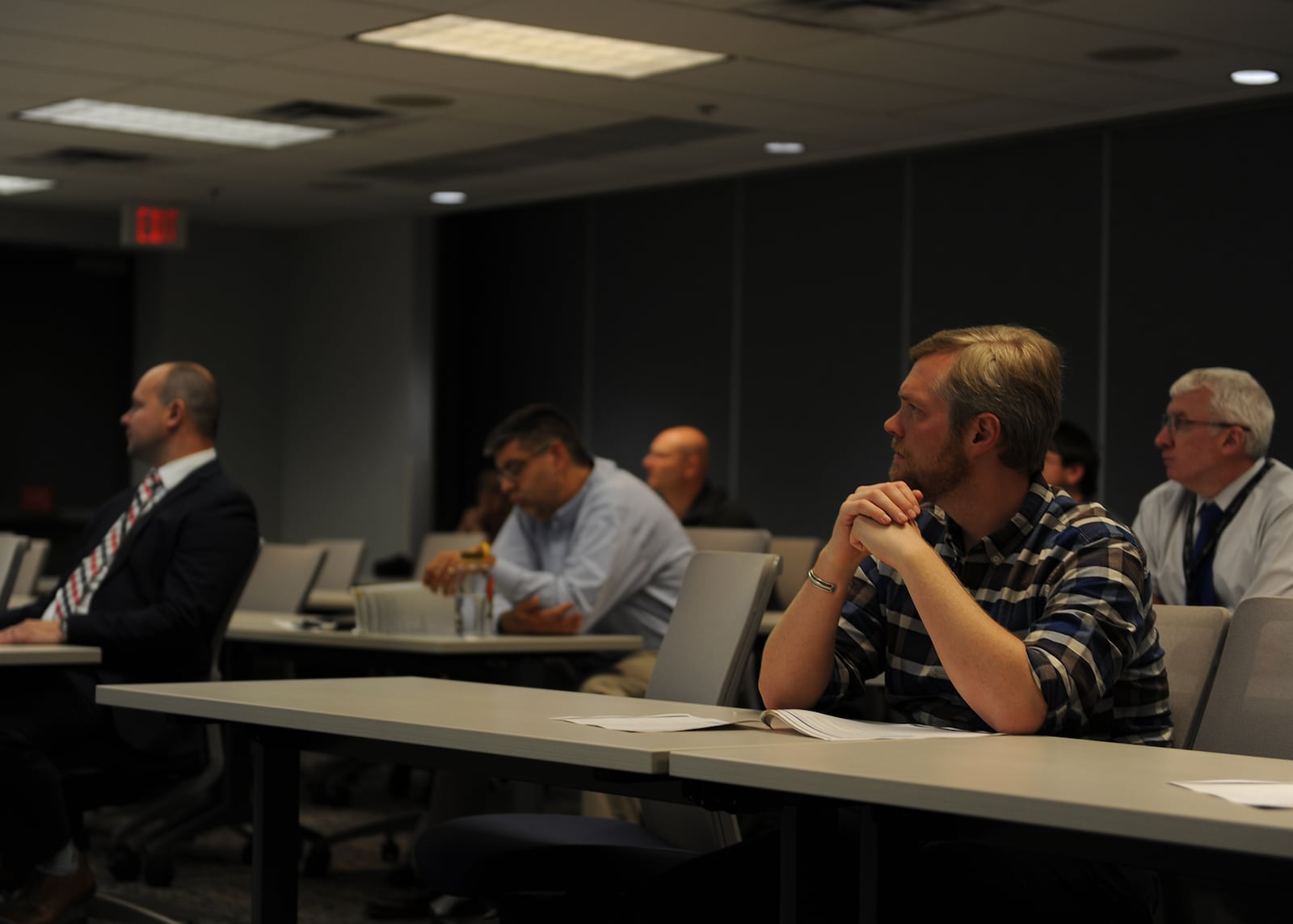 National Air and Space Center employees attend a class on analytic tradecraft evaluation. NASIC photo