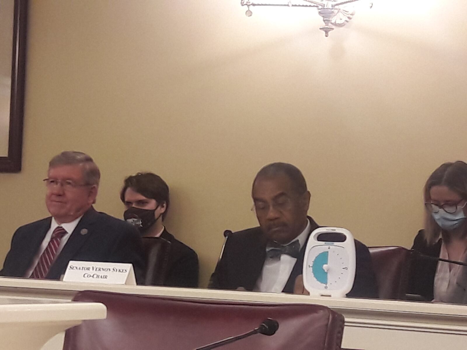 House Speaker Bob Cupp, R-Lima, (left) and Sen. Vernon Sykes, D-Akron, co-chairs of the Ohio Redistricting Commission, listen to testimony at the commission's only public hearing on new congressional district maps Oct. 28, 2021.