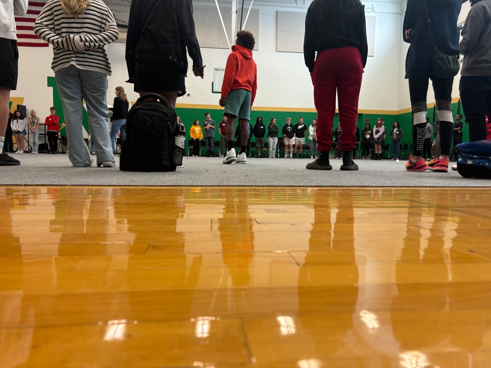 Northmont Unity Day. One of the students participating steps forward during "Walk The Line," where students step forward when they identify with a statement. Eileen McClory / staff