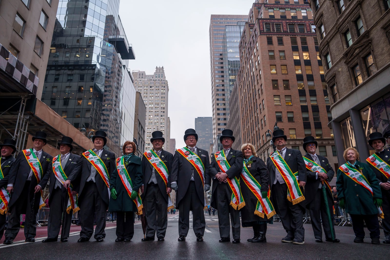 Parade Grand Marshalls pose for a photograph before the 264th New York City Saint Patrick's Day Parade, Monday, March 17, 2025 in New York. (AP Photo/Adam Gray)