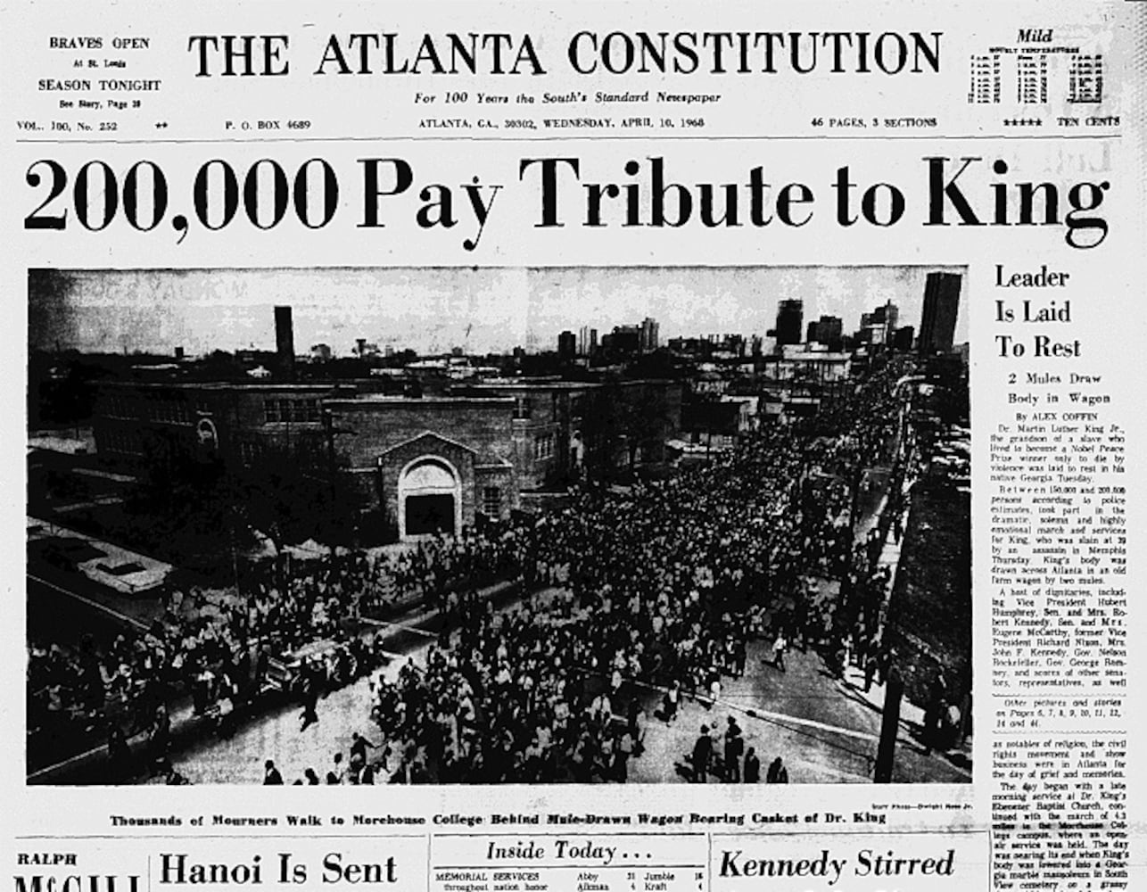 Front pages from Atlanta newspapers in the days after MLK's death