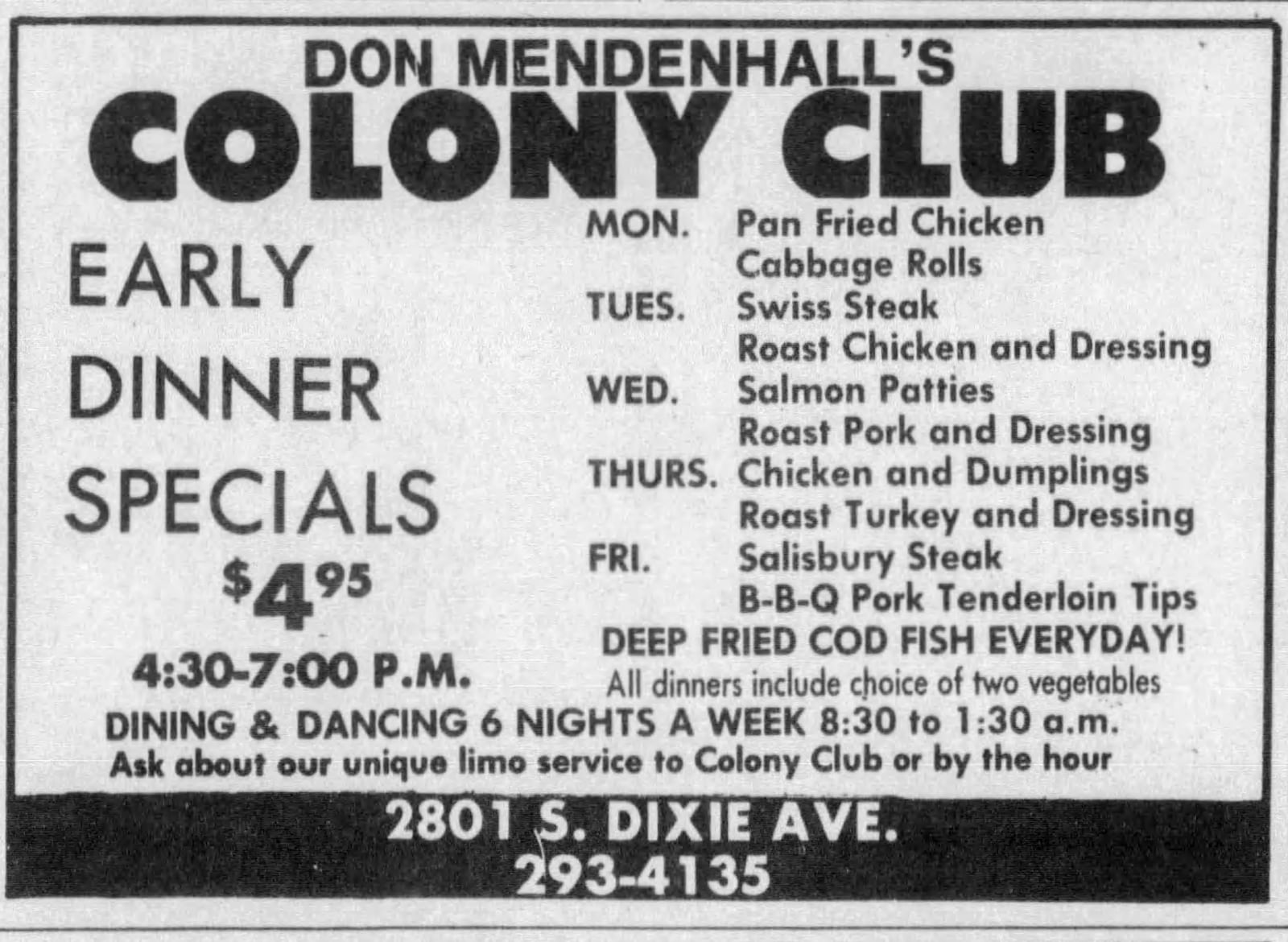 Colony Club advertisement from the Dayton Daily News, 1988. DAYTON DAILY NEWS ARCHIVES.