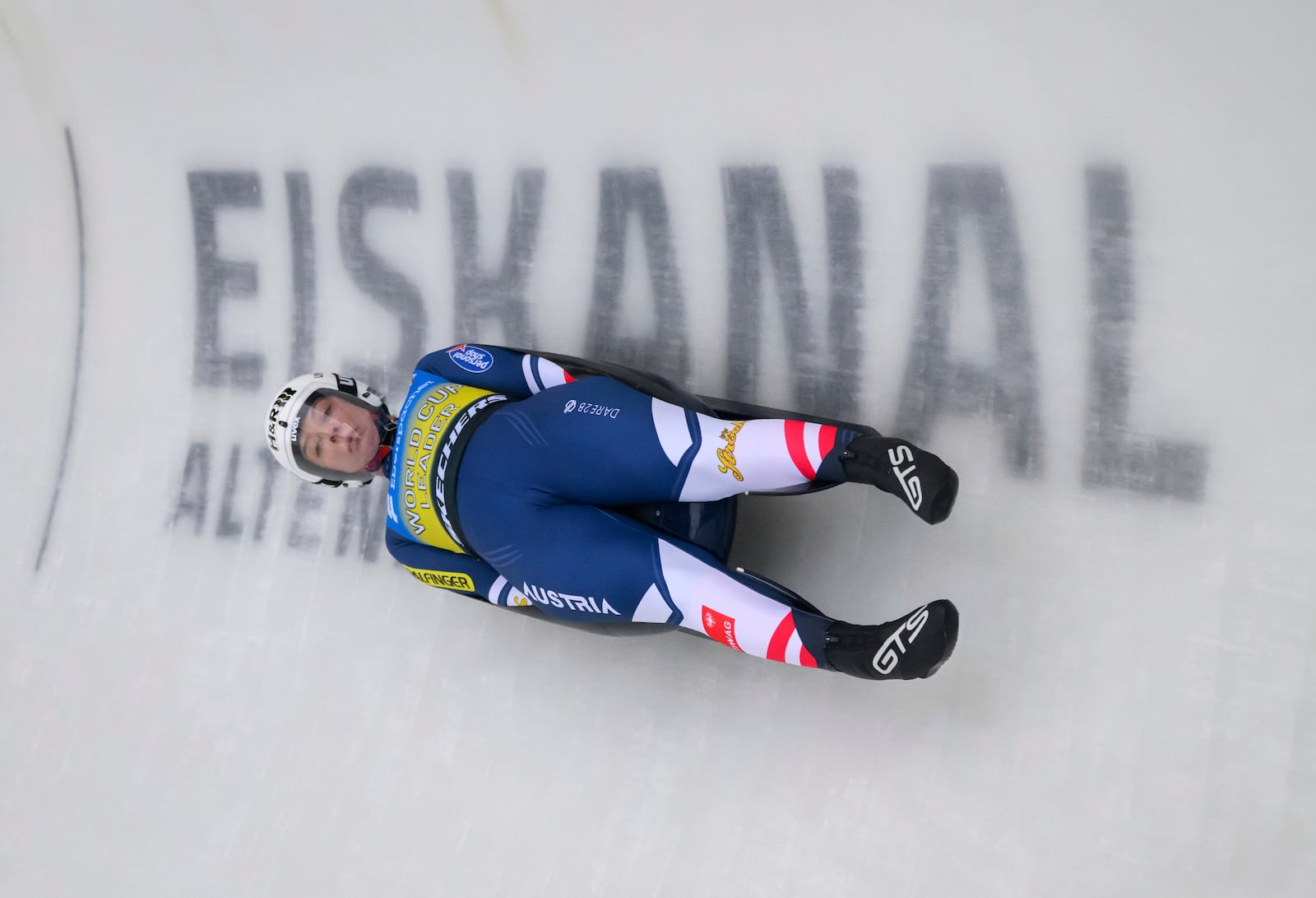 Lisa Schulte from Austria in action during the women's single-seater 1st run at the Luge World Cup in Altenberg, Germany, Sunday Jan. 12, 2025. (Robert Michael/dpa via AP)