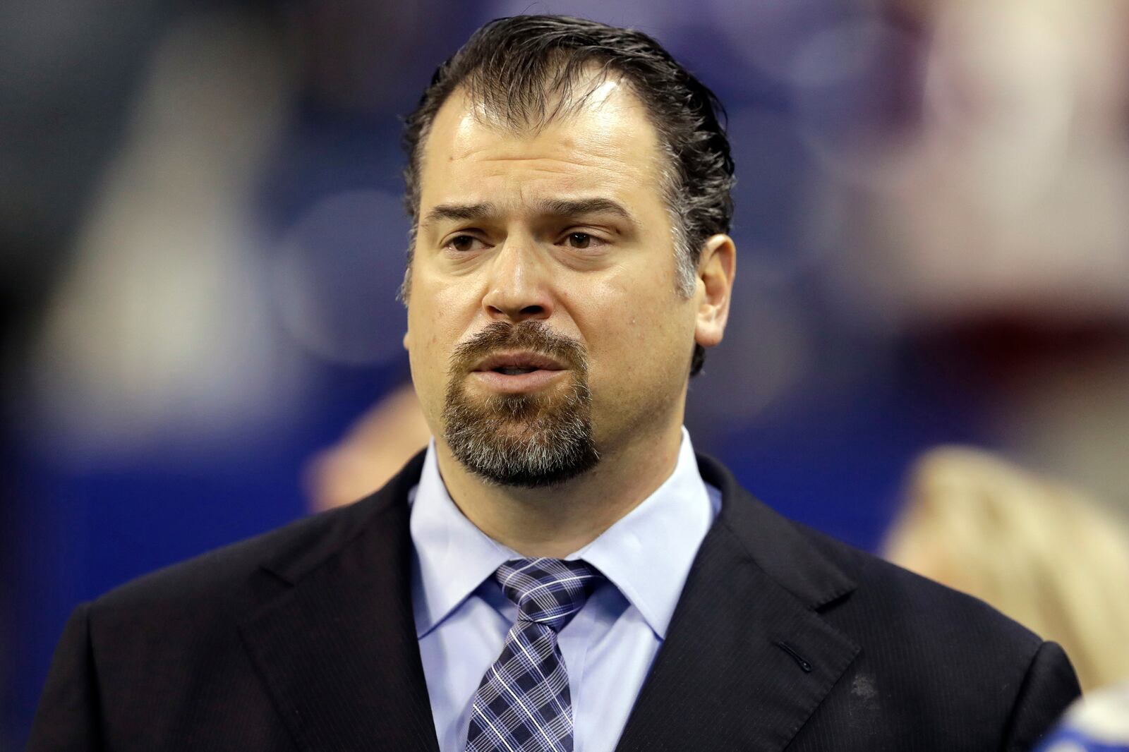 FILE - Indianapolis Colts general manager Ryan Grigson is seen before the start of an NFL football game between the Indianapolis Colts and the Houston Texans Sunday, Dec. 11, 2016, in Indianapolis. (AP Photo/Darron Cummings, File)