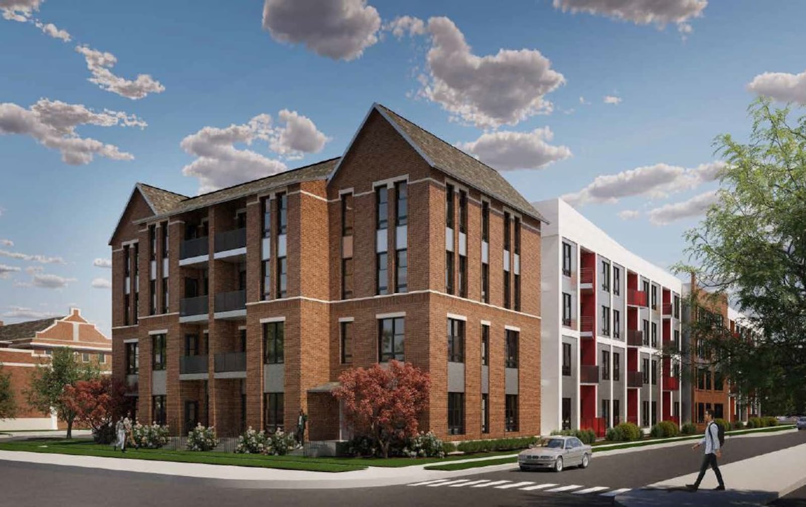 A concept rendering of a new proposed apartment building on the Longfellow school campus property on lower Salem Avenue. CONTRIBUTED