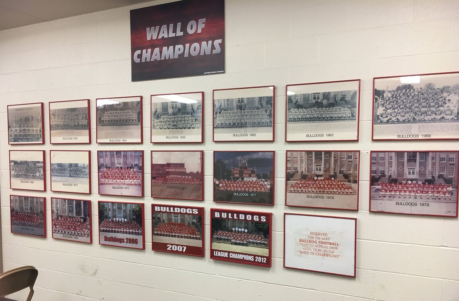 The Milton-Union High School football team’s wall of champions. MARC PENDLETON / STAFF