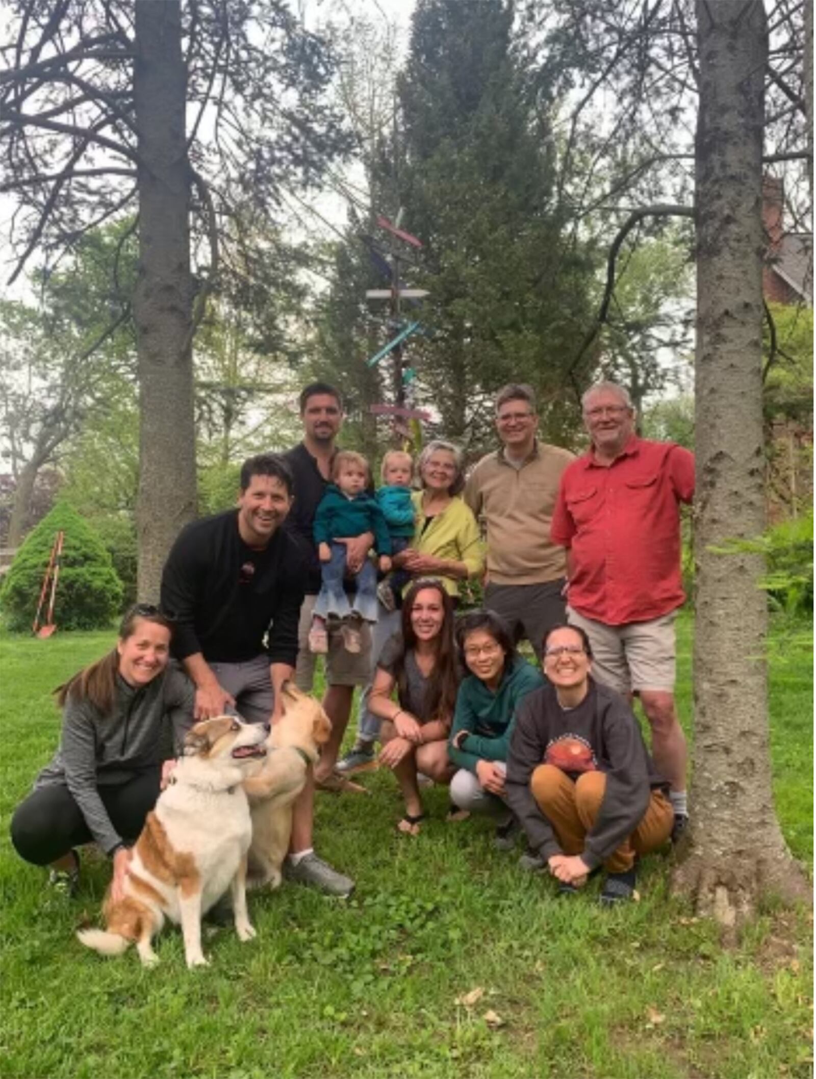 Tim Stonecash grew up as an only child but has a big family of his own. They are from left, front row, Christina Gantt and Jared Stonecash (son)
with dogs; Ashley Stonecash (daughter in law), Joy Niu and Ellen Stonecash, (daughter).
Back row from left are Aaron Stonecash, (son) holding grandaughter Emmy Stonecash, Kathy Stonecash, (Tim's wife) holding grandaughter Lenna Stonecash; Matt Stonecash (son) and Tim Stonecash. CONTRIBUTED