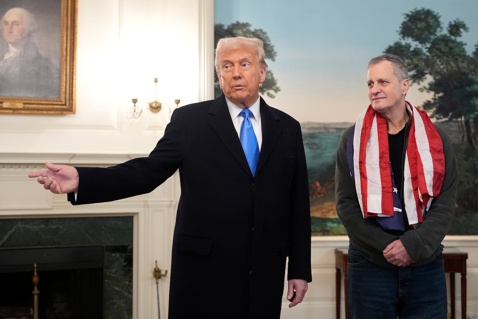 President Donald Trump, accompanied by Marc Fogel, speaks in the Diplomatic Reception Room at the White House, Tuesday, Feb. 11, 2025, in Washington. (Photo/Alex Brandon)