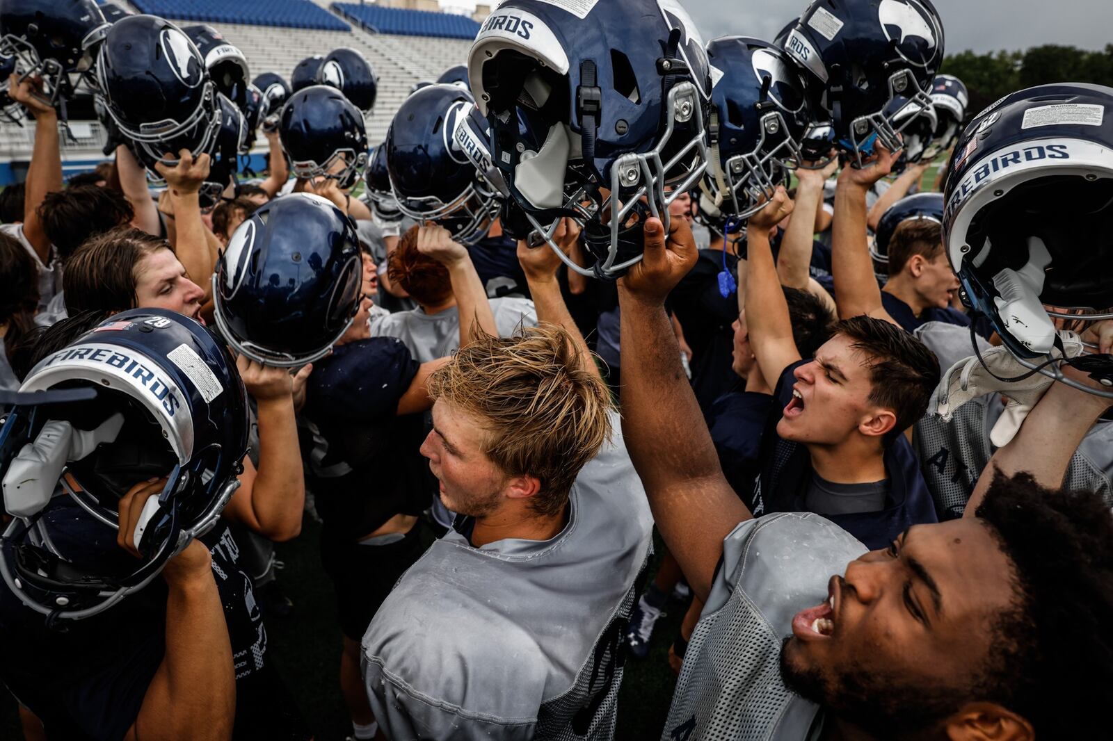 The Kettering Fairmont high school football team practices Tuesday August 17, 2021 at Roush Stadium. The team takes on Archbishop Alter Thursday at home. The two schools have played each other over 50 times but was cancelled in 2020 because of COVID-19. “The rivalry’s been rooted for many, many years in the history of our community,” FHS Athletic Director Chris Weaver said. JIM NOELKER/STAFF