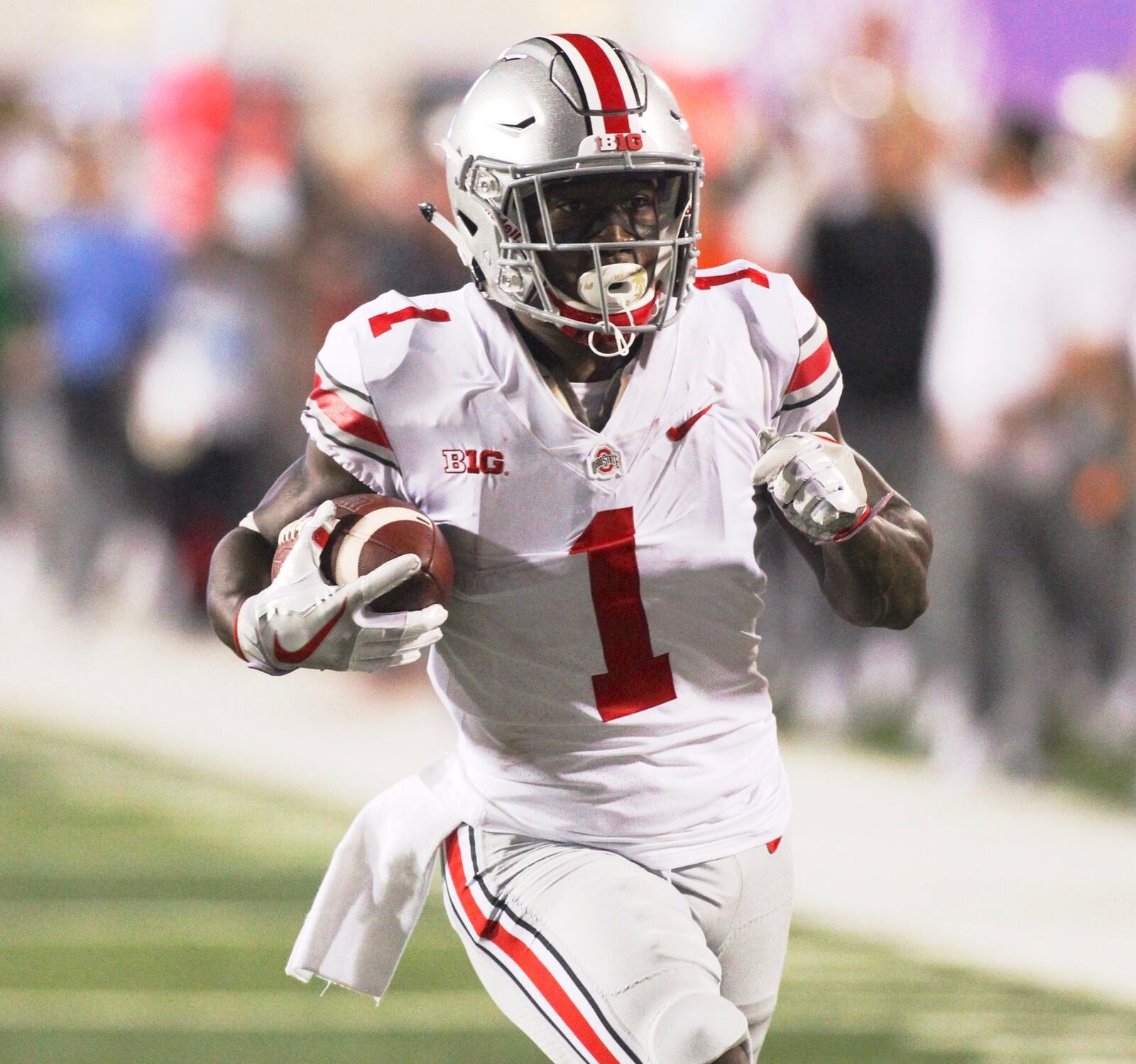 Ohio State’s Johnnie Dixon scores a touchdown against Indiana on Thursday, Aug. 31, 2017, at Memorial Stadium in Bloomington, Ind. David Jablonski/Staff