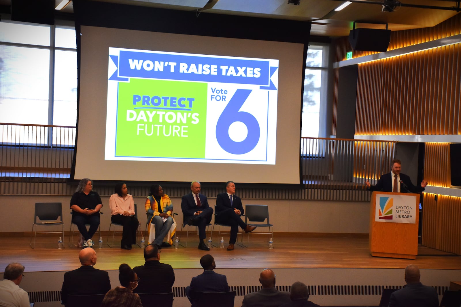 Dayton leaders and community members on Monday, Feb. 12, 2024, kicked off a campaign to pass Issue 6, which is an income tax renewal measure. CORNELIUS FROLIK / STAFF