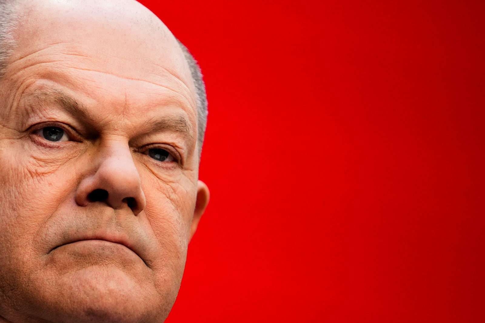 German Chancellor Olaf Scholz attends a news conference at the Social Democratic Party (SPD) headquarters in Berlin, Germany, Monday, Feb. 24, 2025. (AP Photo/Ebrahim Noroozi)