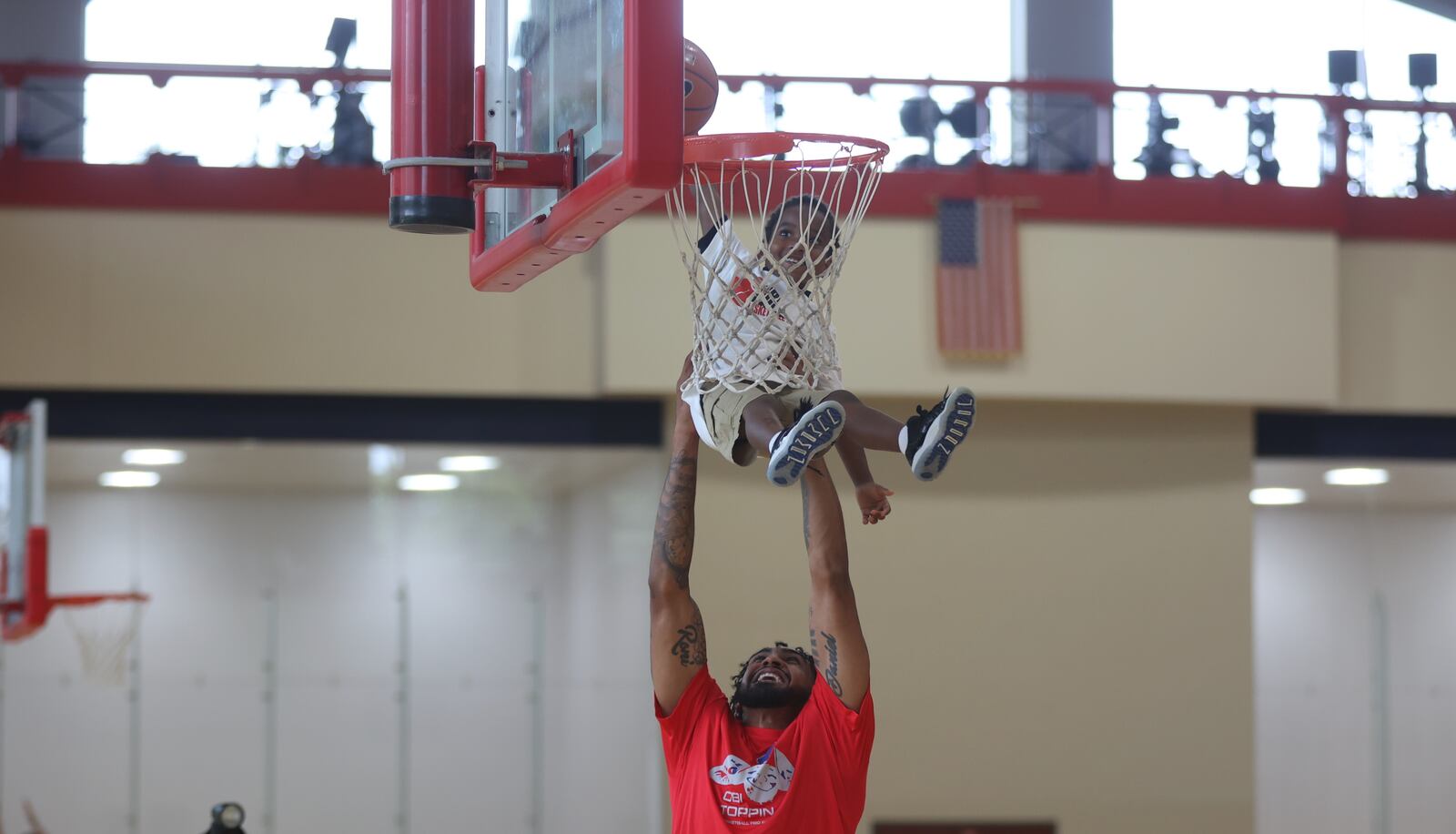 Former Dayton star Obi Toppin holds his fourth annual Obi Toppin Basketball ProCamp on Wednesday, Aug. 7, 2024, at the UD RecPlex. David Jablonski/Staff