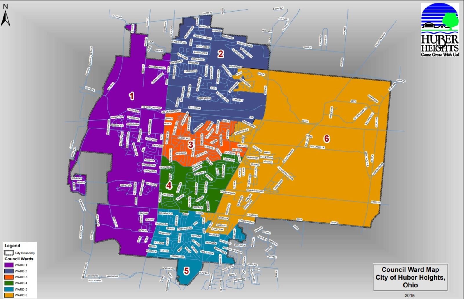 The current Huber Heights ward map. Courtesy of Huber Heights.