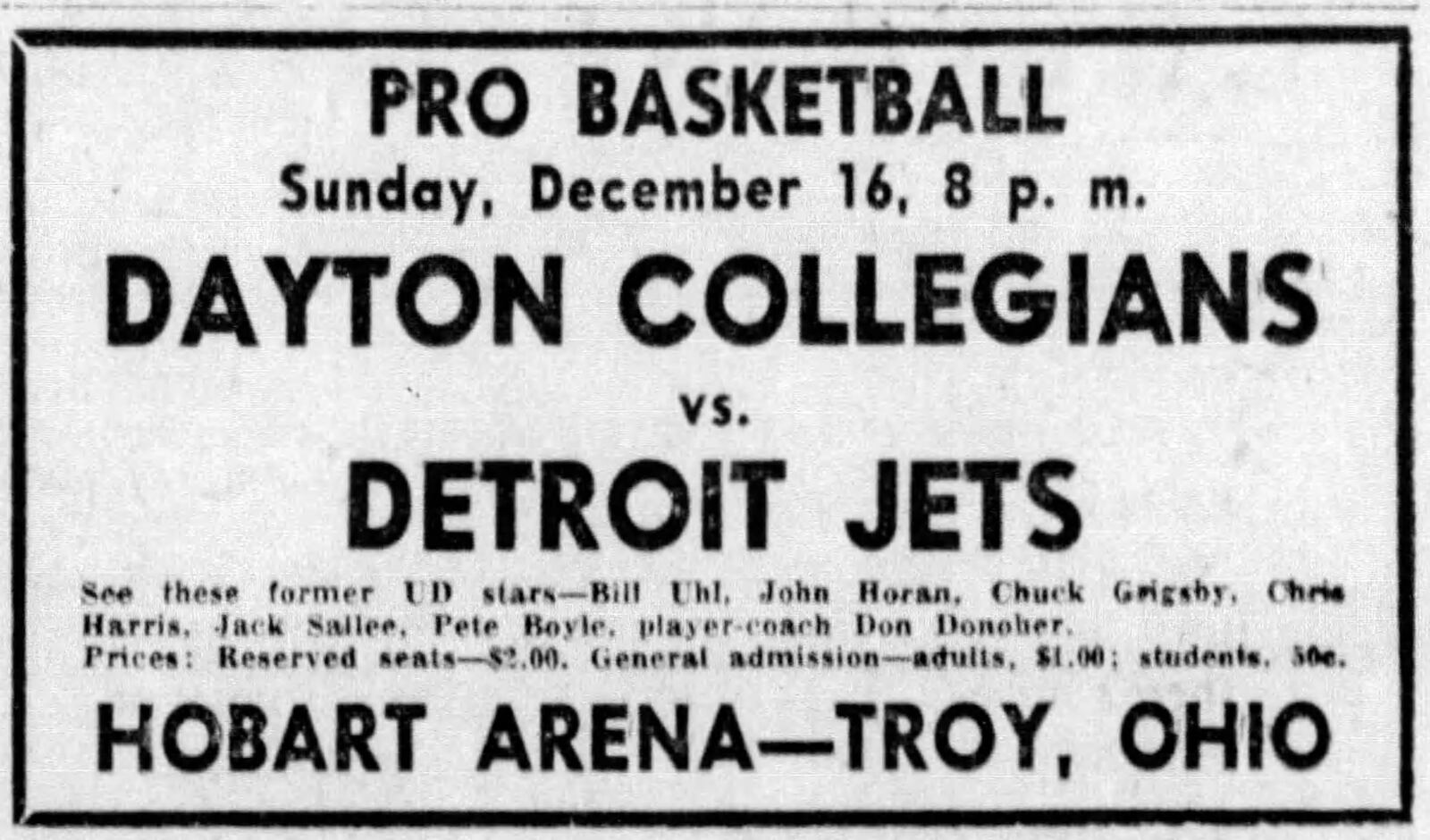 Former Dayton Flyer John Horan played for the Dayton Collegians after leaving the NBA. DAYTON DAILY NEWS ARCHIVES