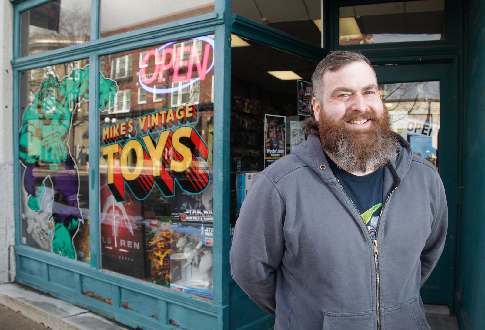 Mike Patterson of Franklin, a toy dealer for seven years, opened Mikeâs Vintage Toys, 508 E. Fifth St., in Dayton's Oregon District. Step inside and visitors are surrounded by classic toys - Barbies, Hot Wheels cars, Star Trek figures, Six Million Dollar Man dolls and more - from the 1970s, 80s and 90s.  LISA POWELL / STAFF