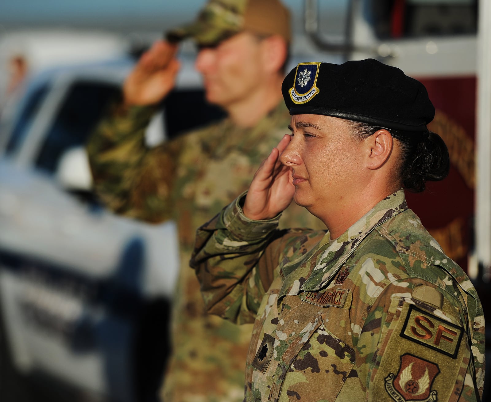 Lt. Col. Nichole Schatz takes part in the 9/11 cememony at Wright Paterson Air Force Base Friday, Sept. 9, 2022. MARSHALL GORBY\STAFF