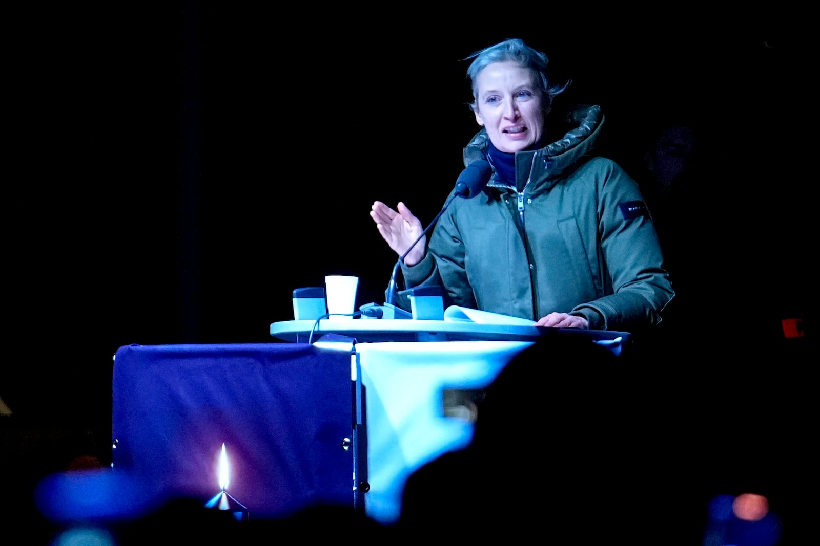 Co leader of German far right party AfD Alice Weidel speaks during an AfD election campaign in Magdeburg, Germany, Monday, Dec. 23, 2024. (AP Photo/Ebrahim Noroozi)