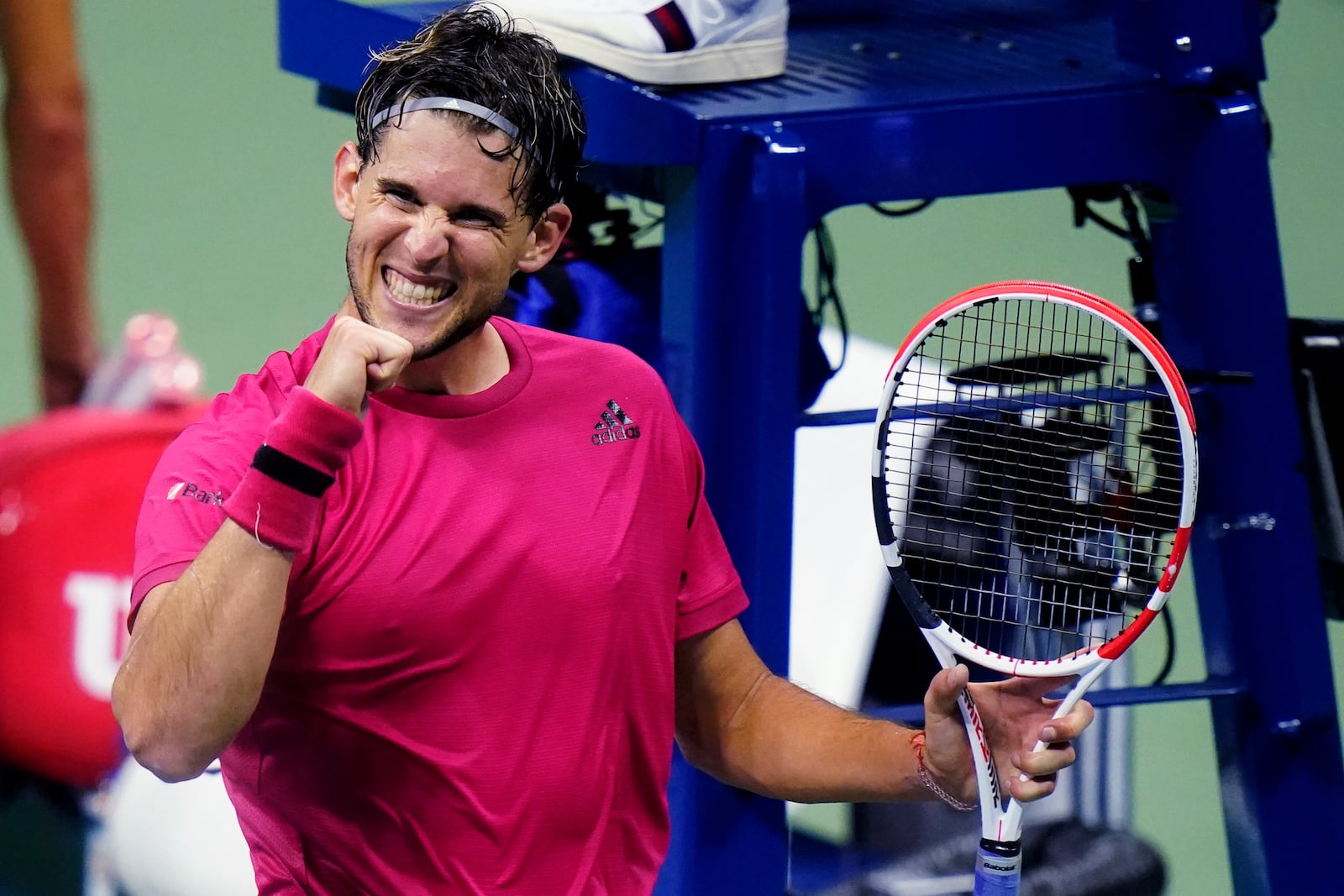 Dominic Thiem, of Austria, pumps his fist after defeating Alex de Minaur, of Australia, during the quarterfinal round of the US Open tennis championships, Wednesday, Sept. 9, 2020, in New York. (AP Photo/Frank Franklin II)