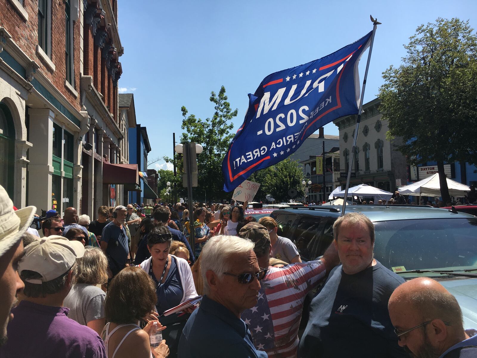 Supporters of President Trump in the Oregon District Wednesday. Photo by Lisa Powell.