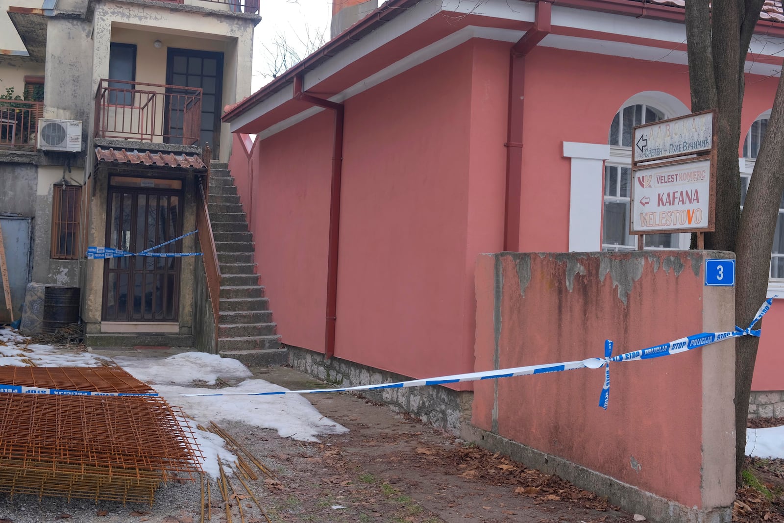 A view of a bar after a shooting incident, in Cetinje, 36 kilometers (22 miles) west of Podogrica, Montenegro, Thursday, Jan. 2, 2025. (AP Photo/Risto Bozovic)