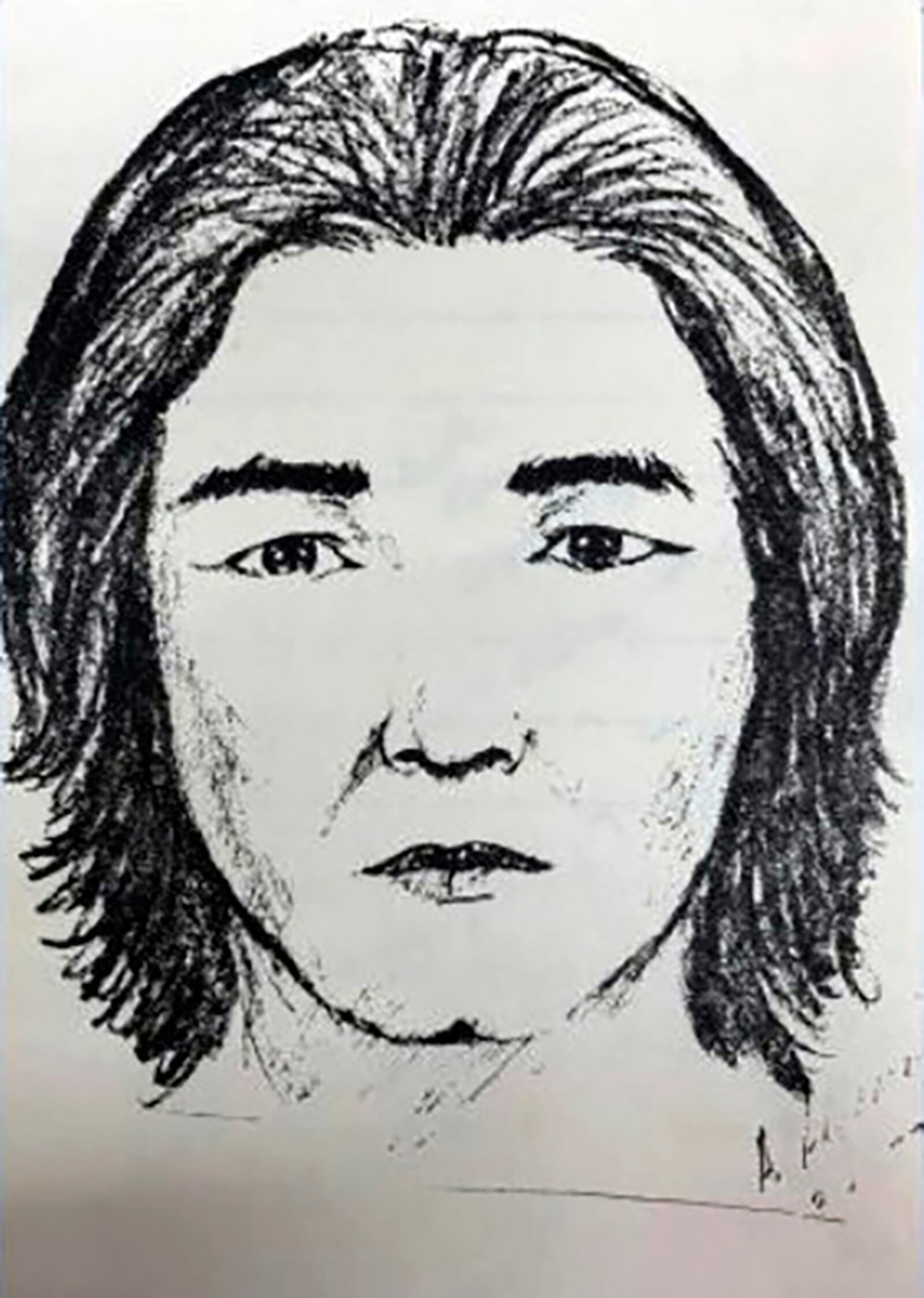 This image provided by the Honolulu Police Department shows a sketch of a person of interest in the killing of 16-year-old student Dawn Momohara in Honolulu. (Honolulu Police Department via AP)