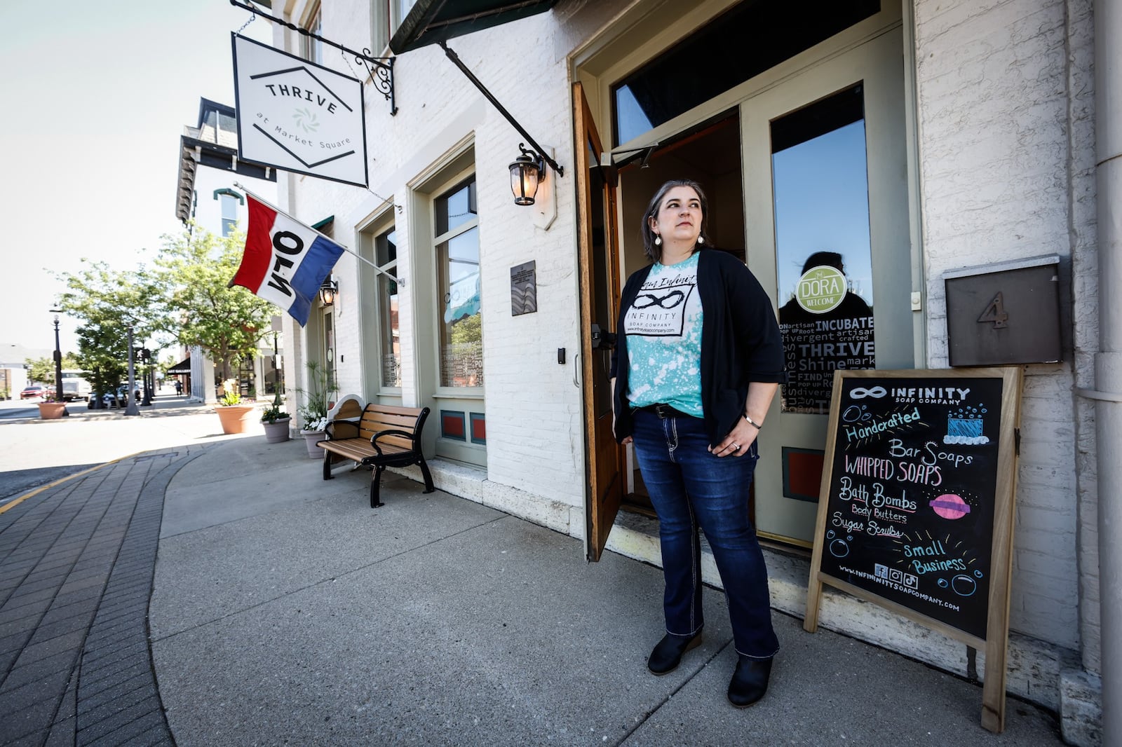 Bonnie Skinner founder of Infinity Soap Company specializes in handcrafted bath and body products at 4 North Main St. in Miamisburg. JIM NOELKER/STAFF