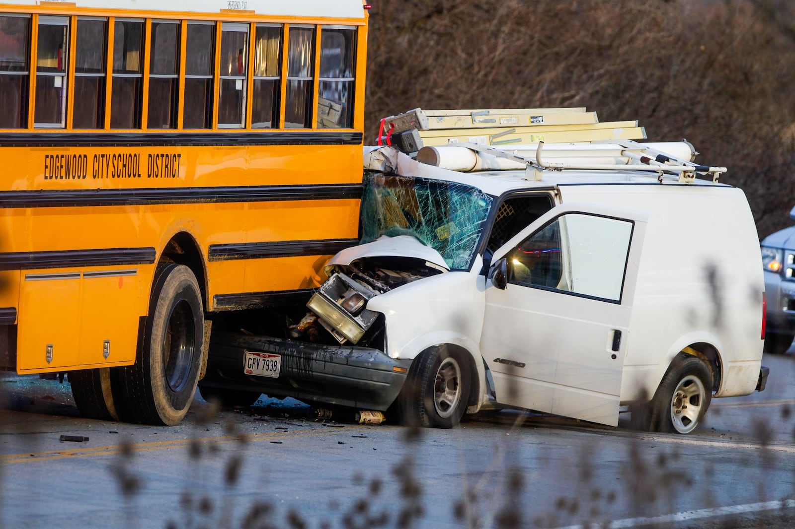 A Butler County crash involving an Edgewood Schools bus and a van caused the students aboard to be taken back to school and one person taken to a local hospital. The van hit the Edgewood school bus at about 4 p.m. Wednesday, Dec. 11, 2019 in the 3200 block of Trenton-Oxford Road. A medical helicopter was placed on standby but did not respond. Students on the bus were safe and were taken on another bus back to Seven Mile Elementary School, Superintendent Russ Fussnecker said. NICK GRAHAM/STAFF