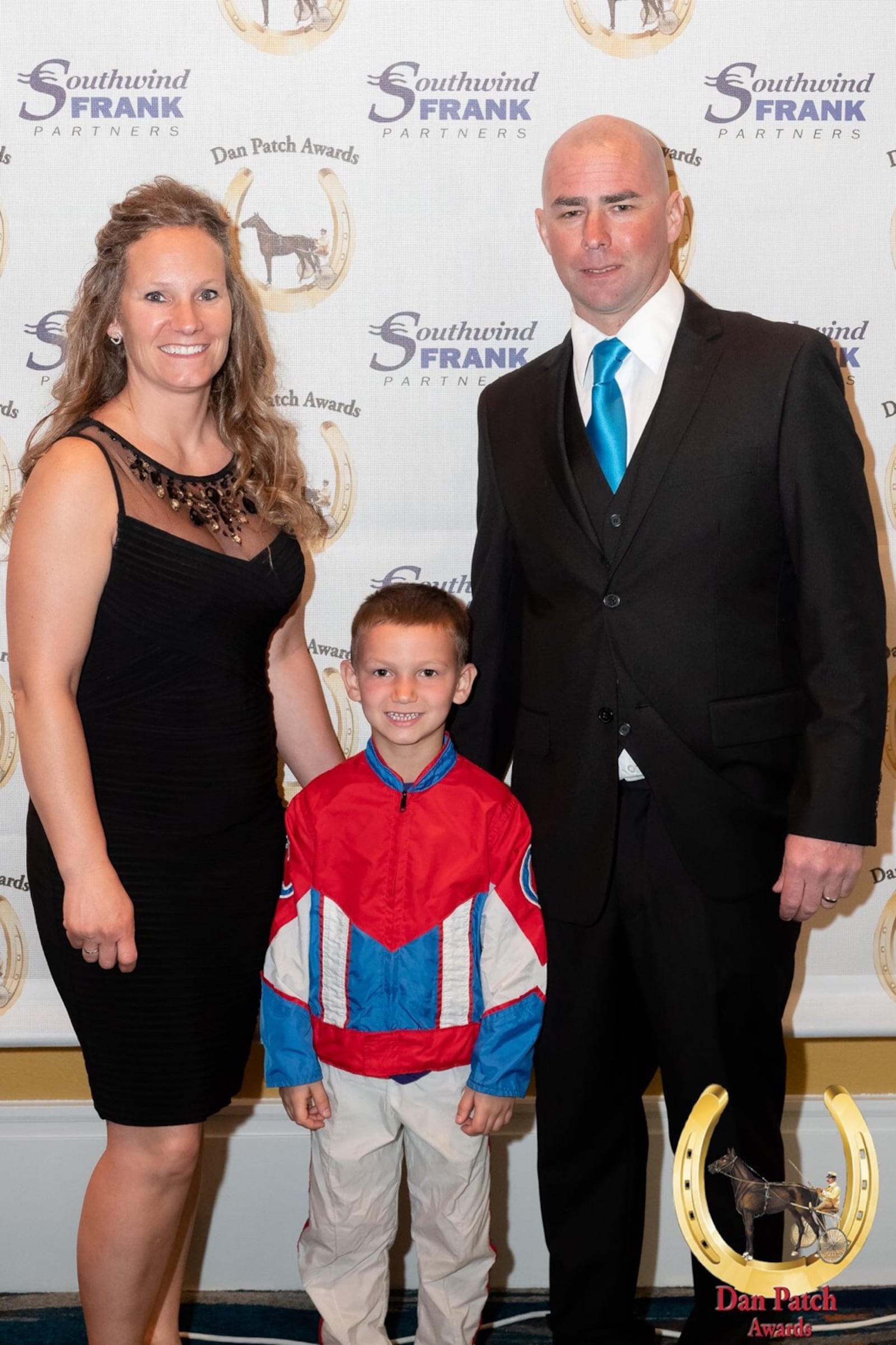 Colton Hay, in his harness racing silks at the Dan Patch Awards ceremony with his Mom, Emily and his dad Jason. CONTRIBUTED