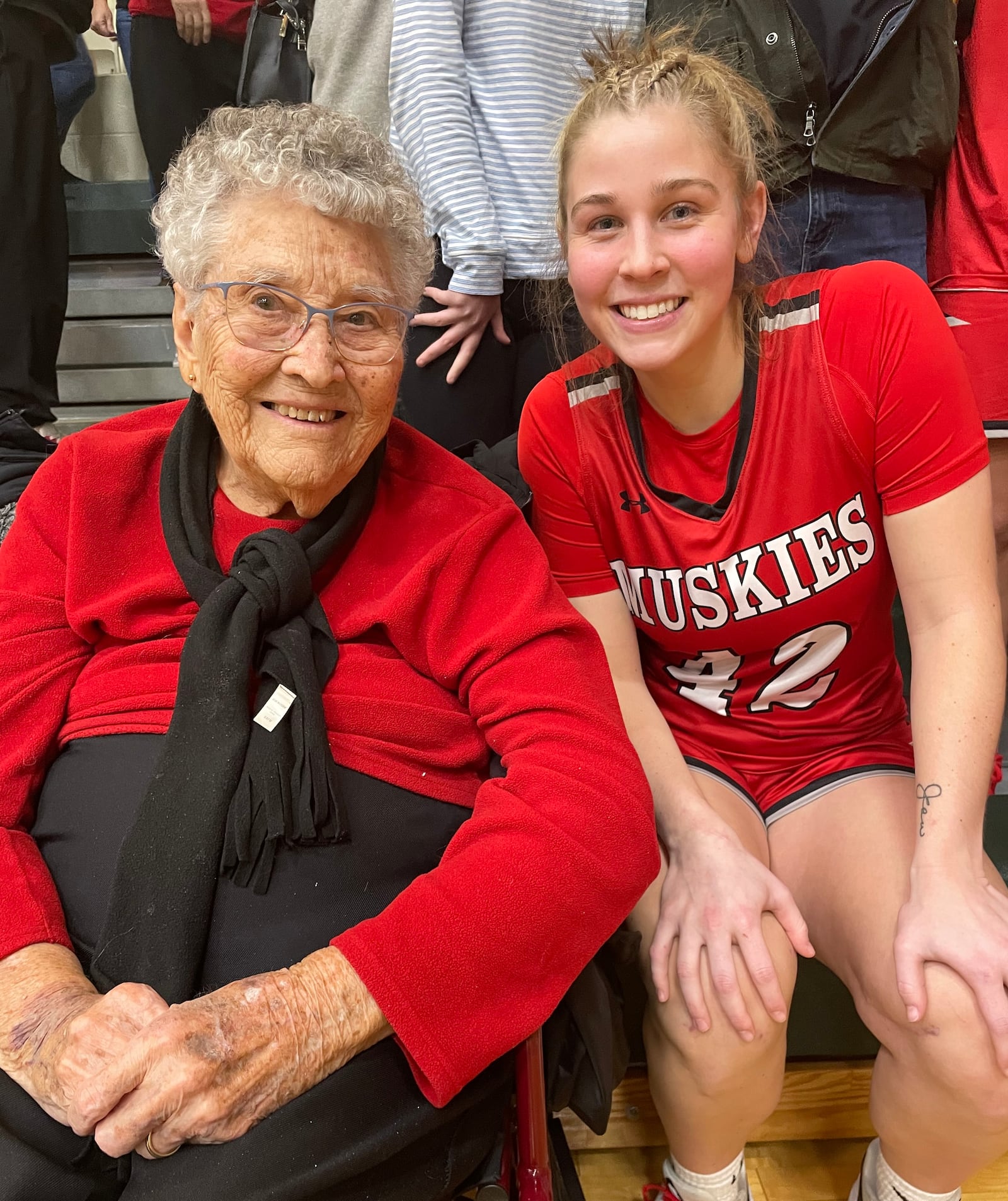 Iola Creamer was at Wilmington College this past Wednesday night to see her great granddaughter, Kendall Dye, a 5-foot-9 sophomore guard, play for Muskingum, which lost 69-56. CONTRIBUTED