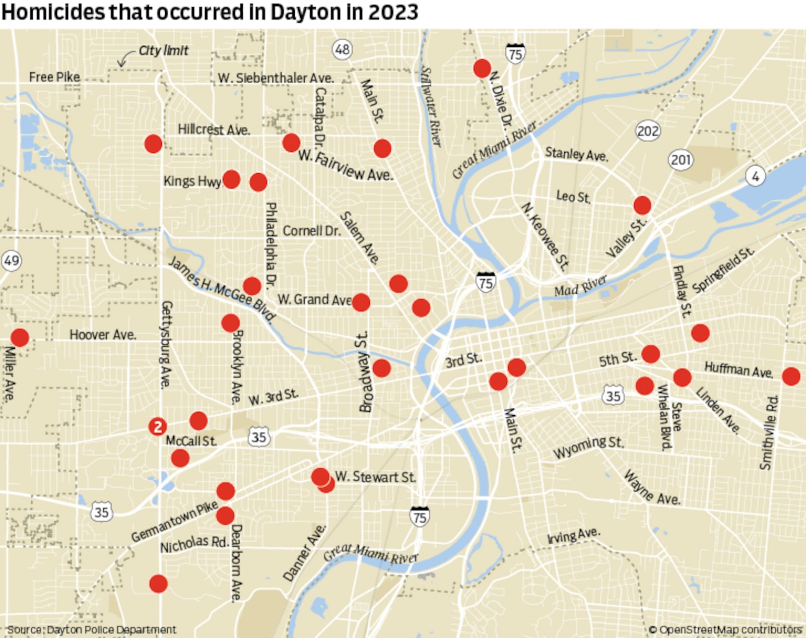 Dayton police data show the "unjustified" homicides in the city in 2023. CONTRIBUTED