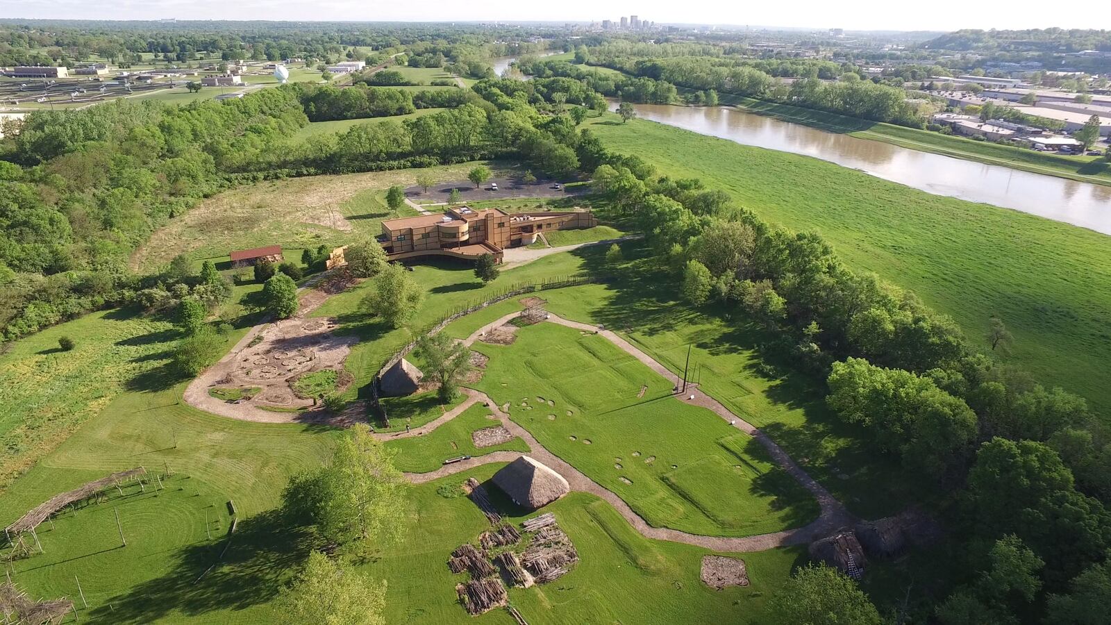 The SunWatch Indian Village/Archaeological Park is nestled in mature trees along the Great Miami River south of Dayton.    TY GREENLEES / STAFF