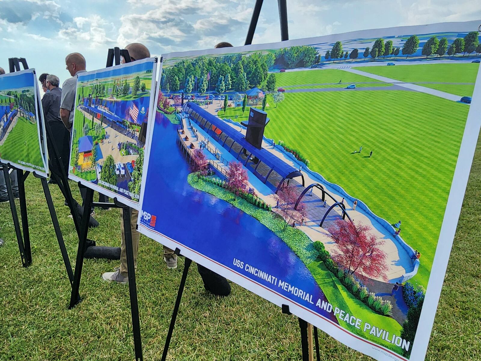 A groundbreaking ceremony was held Wednesday, July 31, 2024 for the USS Cincinnati Memorial and Peace Pavillion between Voice of America Park and The National Voice of America Museum of Broadcasting in West Chester Township. NICK GRAHAM/STAFF