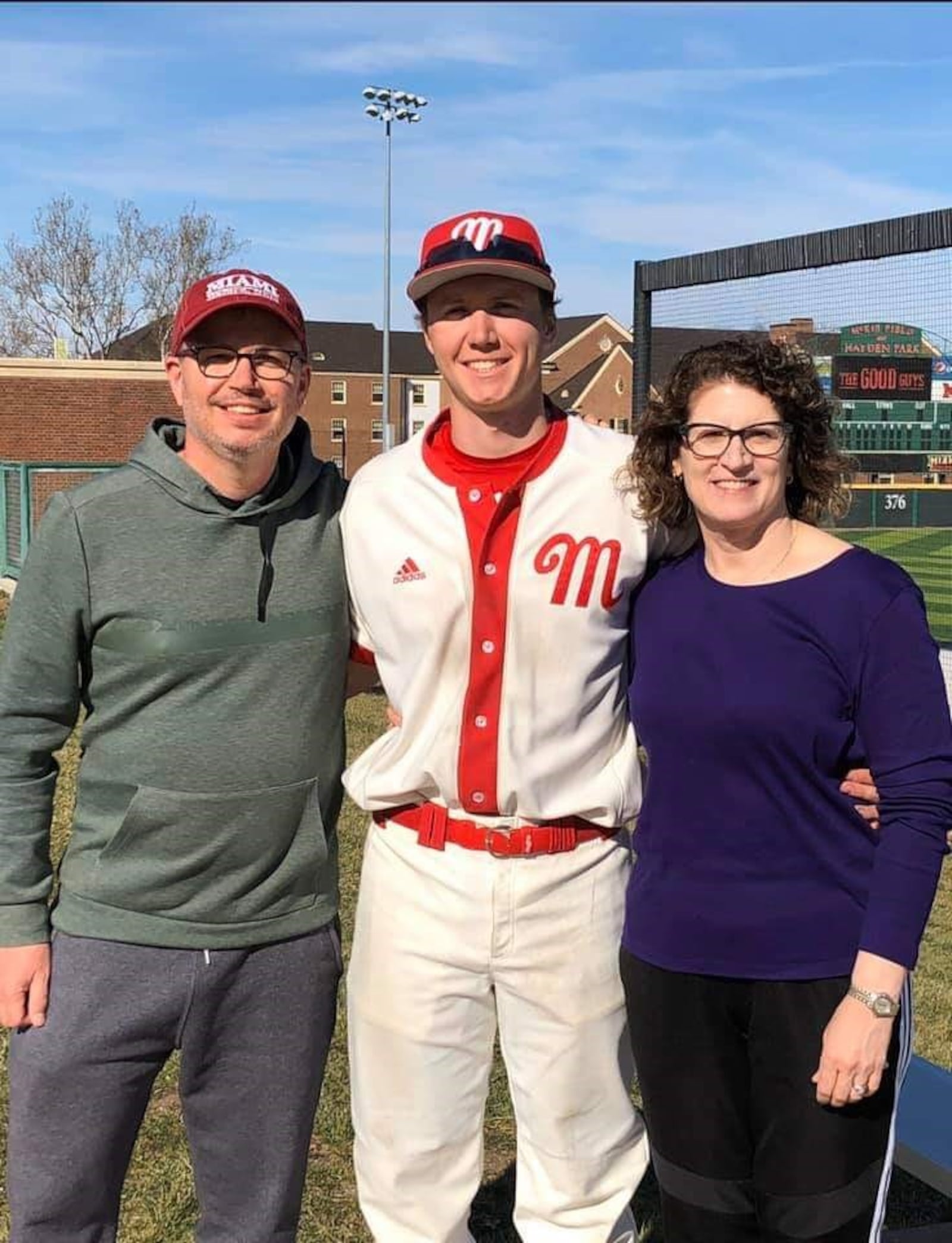 Miami University baseball player Brian Zapp with his parents,  Ken Zapp and Linda Pineau. CONTRIBUTED