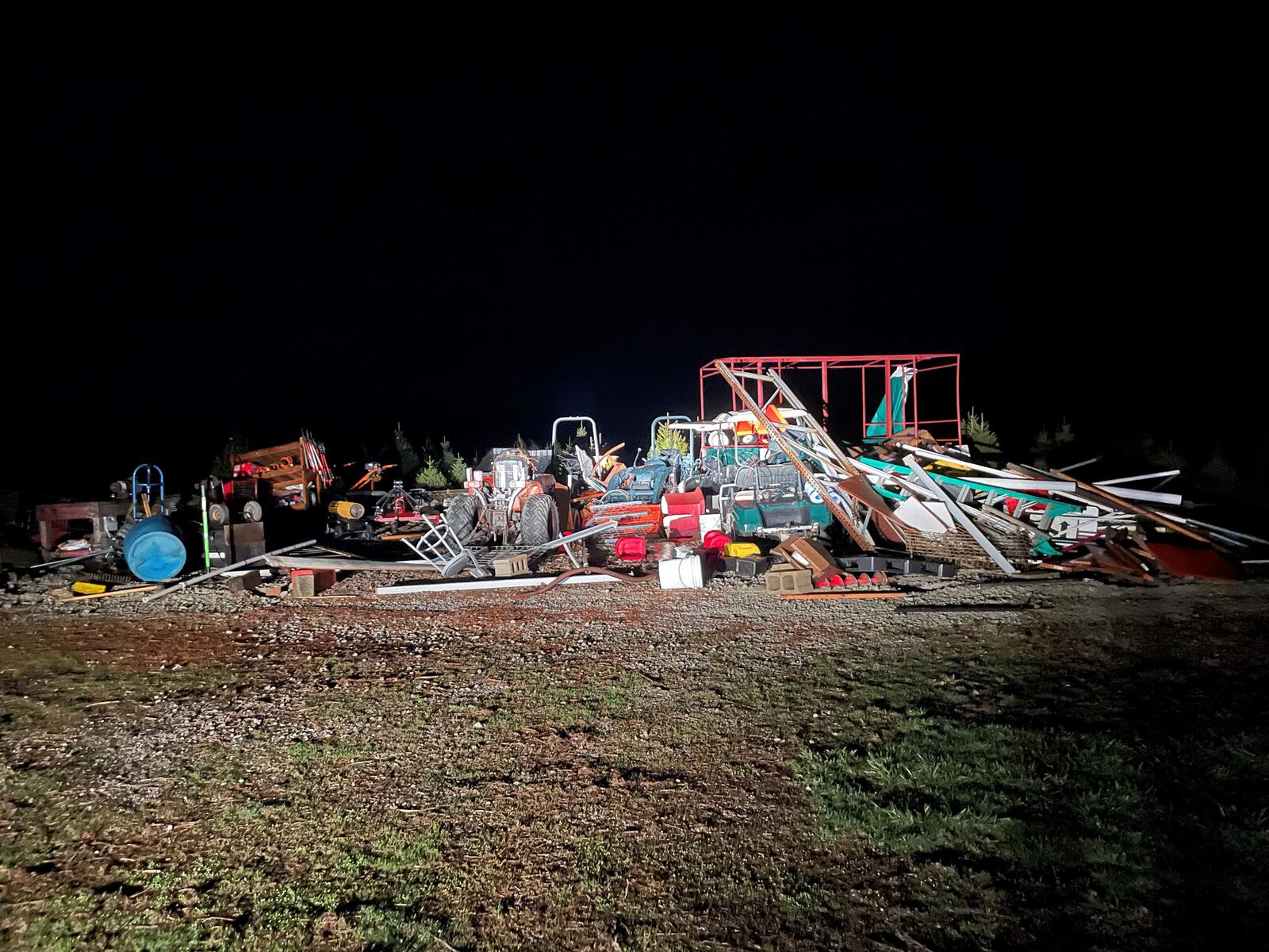 One of the two barns at the Young’s Jersey Dairy Christmas Tree Farm was damaged in the severe thunderstorms Wednesday morning. Contributed