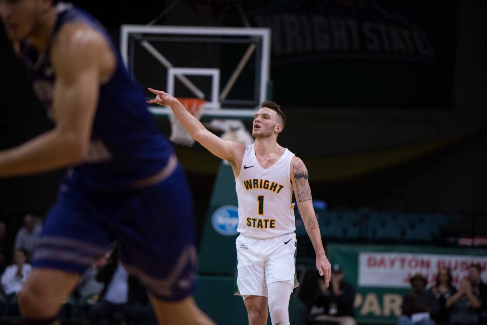 Junior transfer Bill Wampler scored 26 points Wednesday night in his Wright State debut, leading the Raiders to a season-opening victory over Western Carolina at the Nutter Center. Joseph Craven/CONTRIBUTED