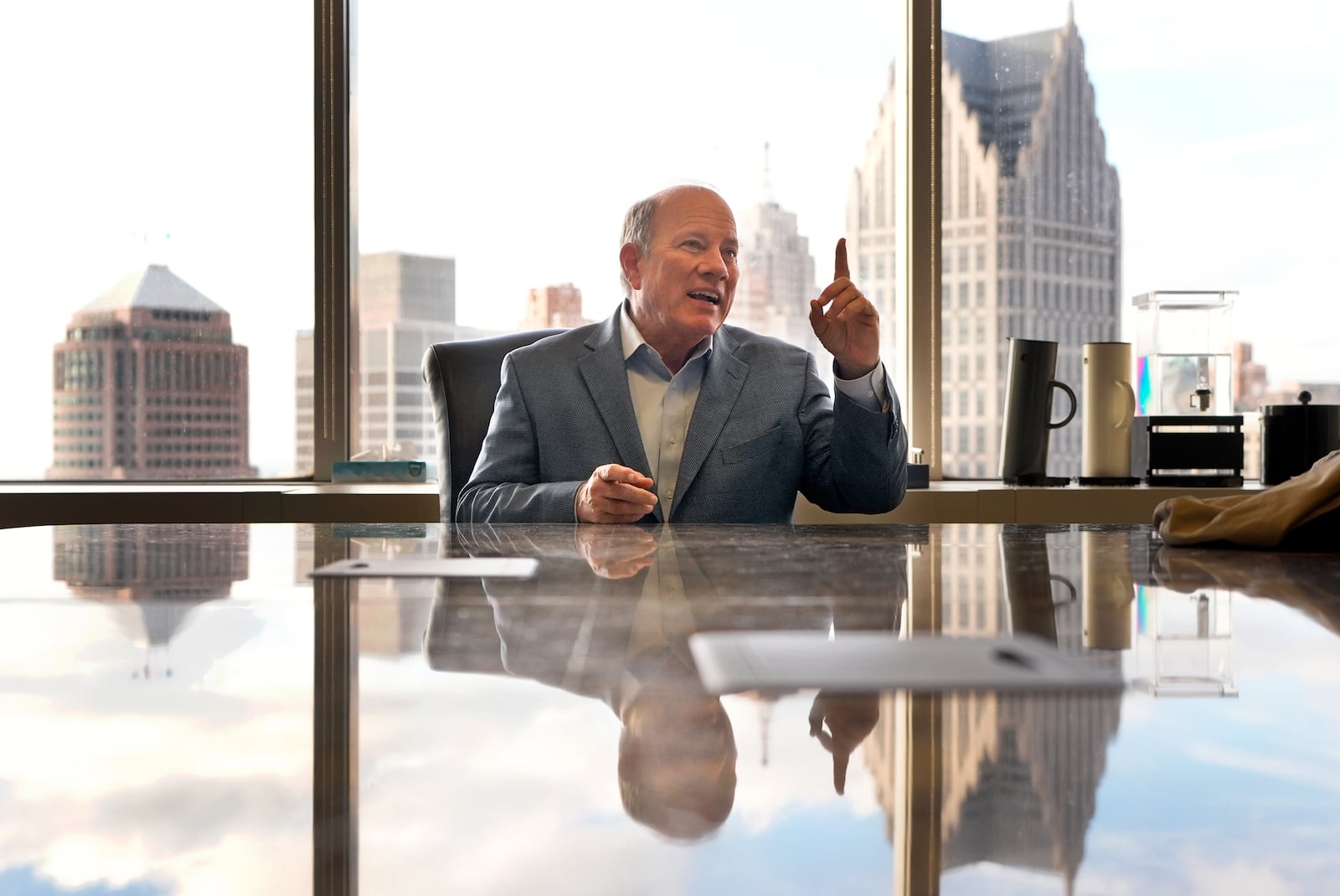 Detroit Mayor Mike Duggan is interviewed, Tuesday, Dec. 3, 2024, in Detroit. (AP Photo/Carlos Osorio)