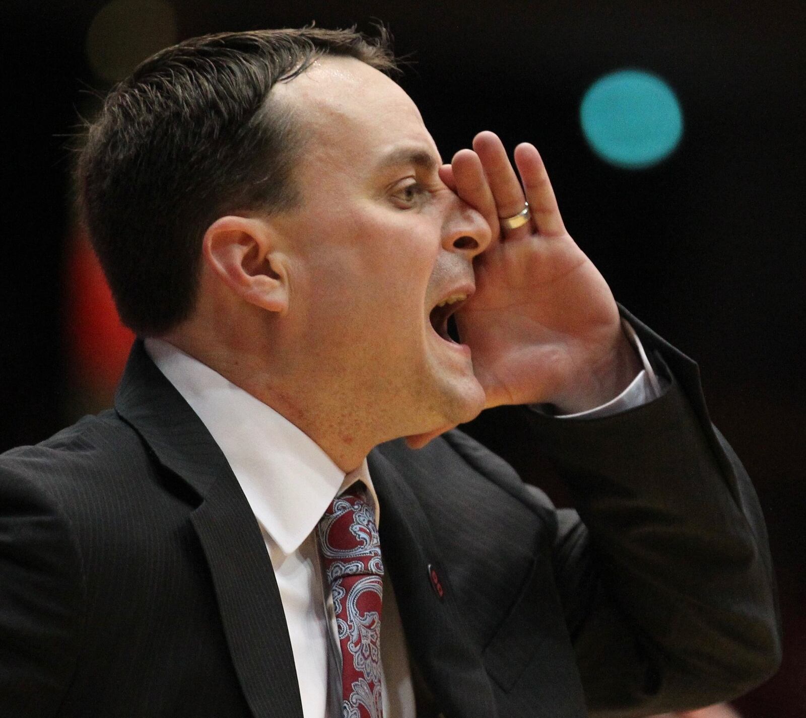 Dayton coach Archie Miller shouts to his players during a game against Saint Louis on Wednesday, Jan. 27, 2016, at UD Arena in Dayton. David Jablonski/Staff