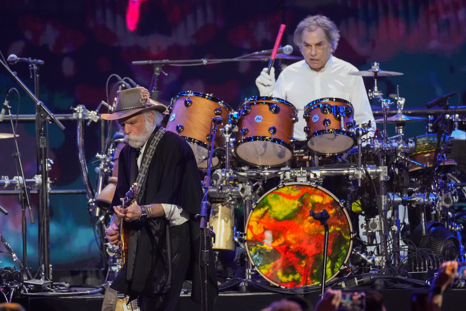 Bobby Weir, left, and Mickey Hart of 'The Grateful Dead' perform during the MusiCares Person of the Year gala honoring The Grateful Dead on Friday, Jan. 31, 2025, in Los Angeles. (AP Photo/Chris Pizzello)