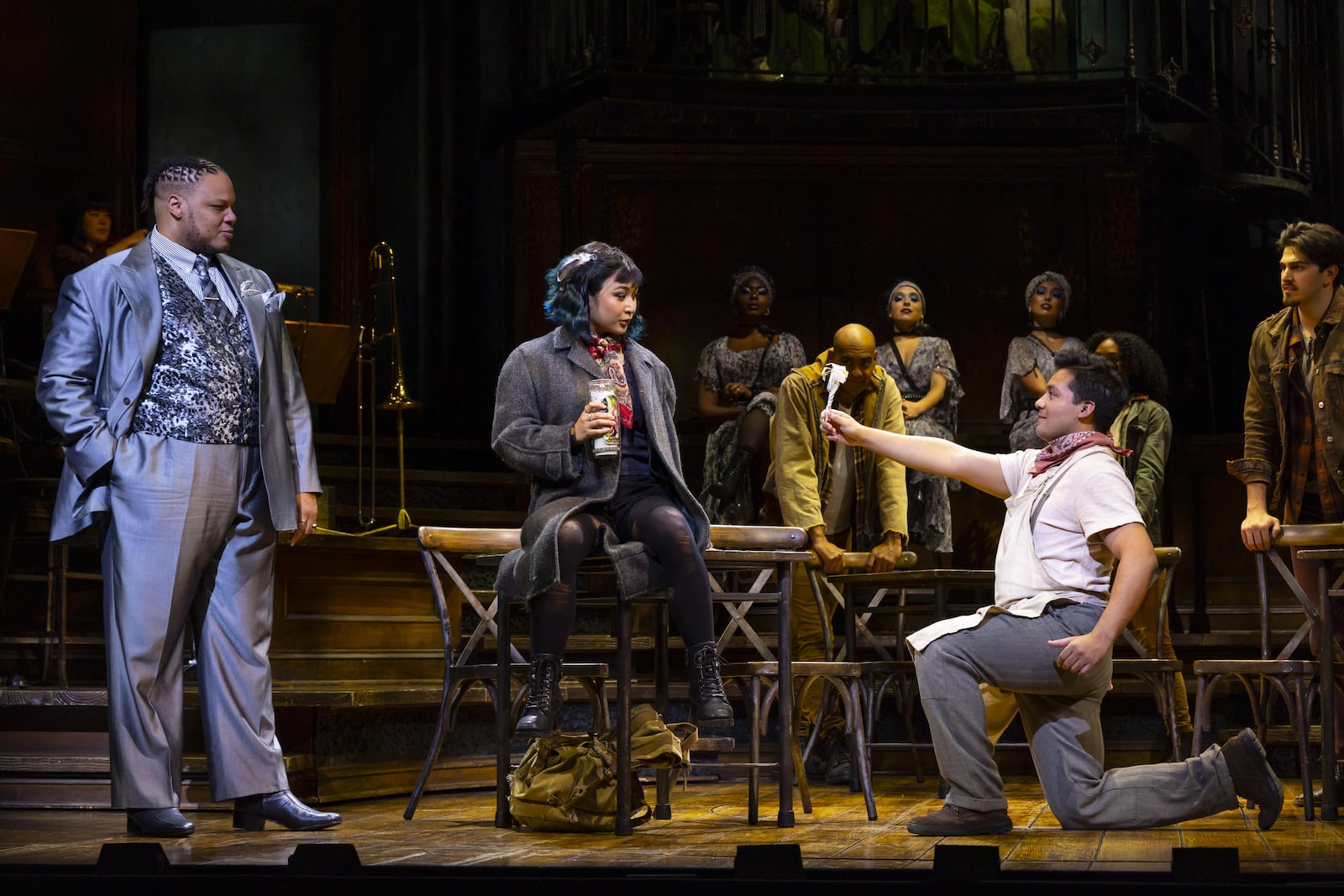 Will Mann, left, Amaya Braganza and J. Antonio Rodriguez perform March 12-17, 2024 in the national tour of Broadway's "Hadestown" at the Schuster Center in Dayton. CONTRIBUTED