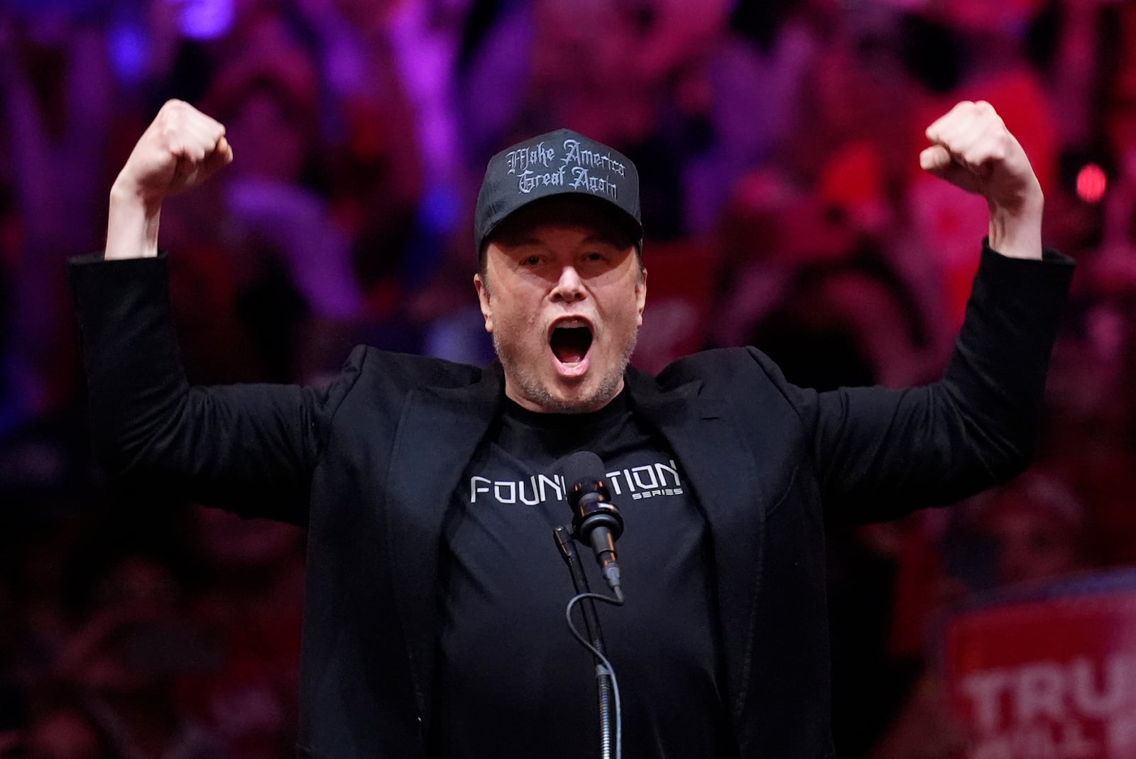 FILE - Elon Musk speaks before Republican presidential nominee former President Donald Trump at a campaign rally at Madison Square Garden, Oct. 27, 2024, in New York. (AP Photo/Evan Vucci, File)