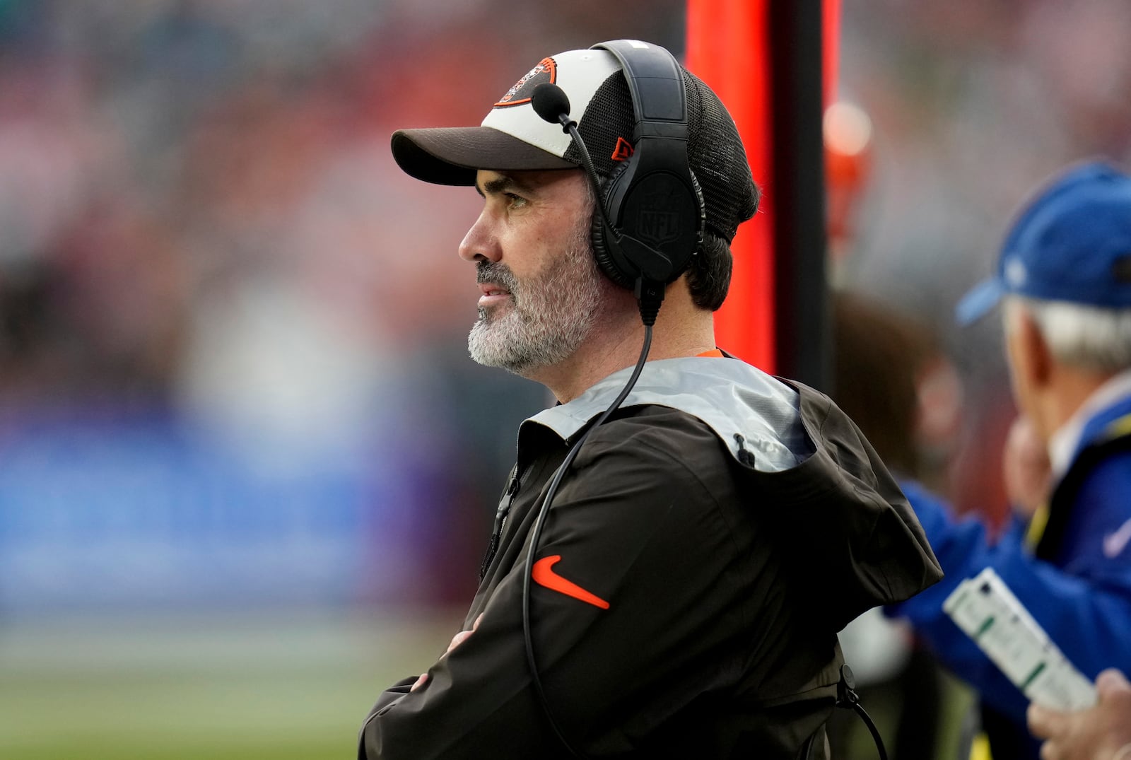 Cleveland Browns head coach Kevin Stefanski watches from the sideline during the first half of an NFL football game against the Miami Dolphins Sunday, Dec. 29, 2024, in Cleveland. (AP Photo/Sue Ogrocki)