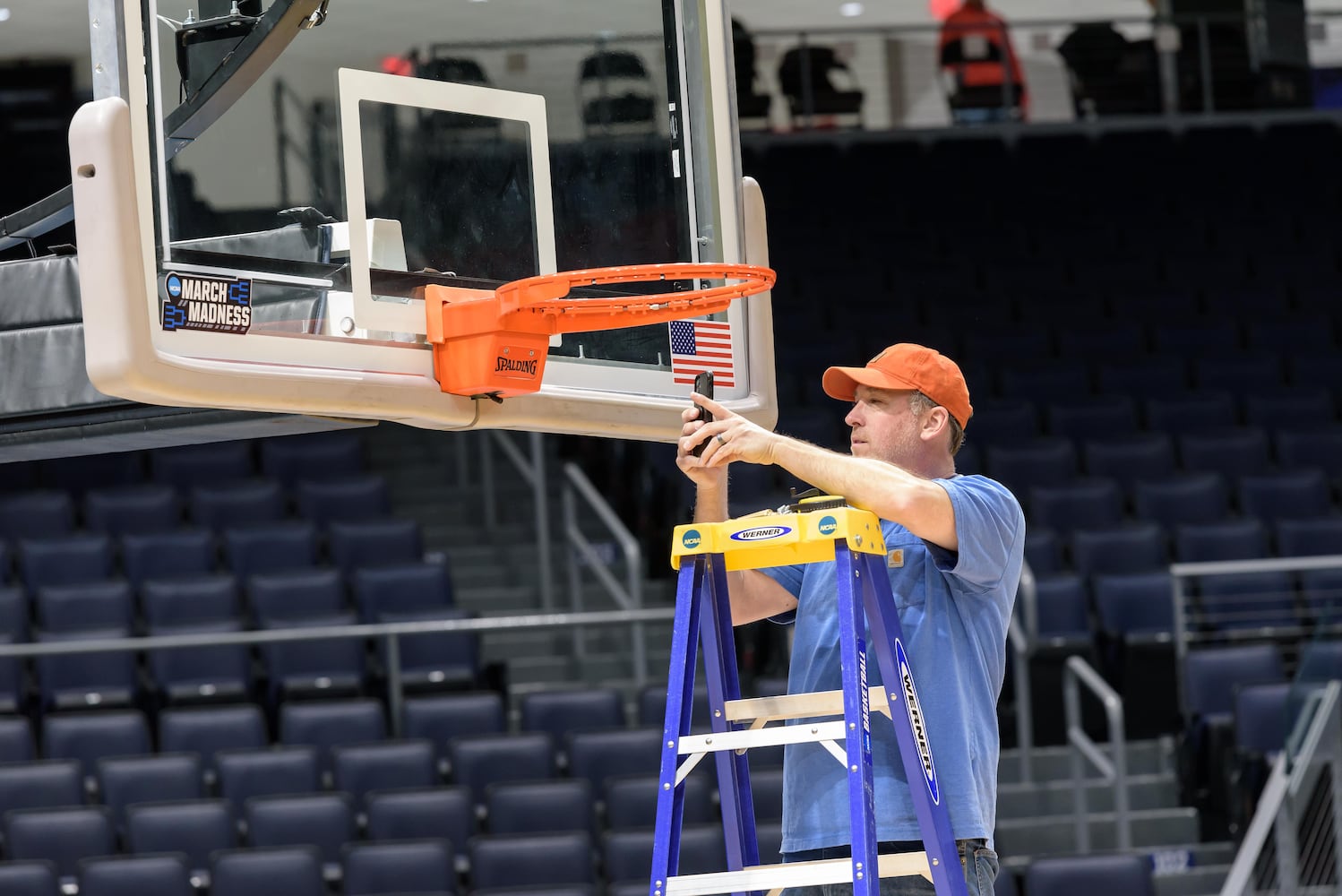 PHOTOS: NCAA First Four basketball court installation at UD Arena