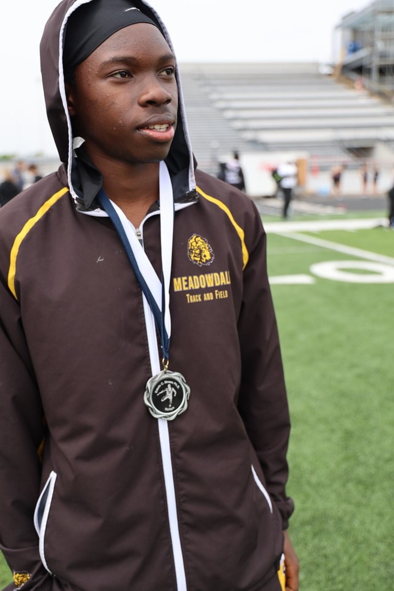 Meadowdale High’s freshman track standout Floyd Ruttagah came to America from Tanzania 22 months ago.  This past Saturday he turned in a herculean performance, winning the 800 meters and 1,600 meter races and finishing third in the 3,200 meters at the Dayton City League Championships at Welcome Stadium.Dr. Floyd Thomas/CONTRIBUTED