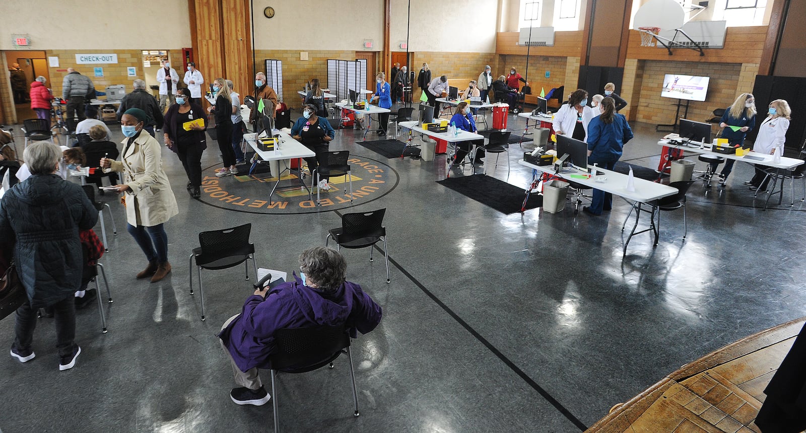 The Kettering Health Network held at vaccine clinic at the Grace United Methodist Church, Thursday, Jan. 28, 2021. MARSHALL GORBY\STAFF