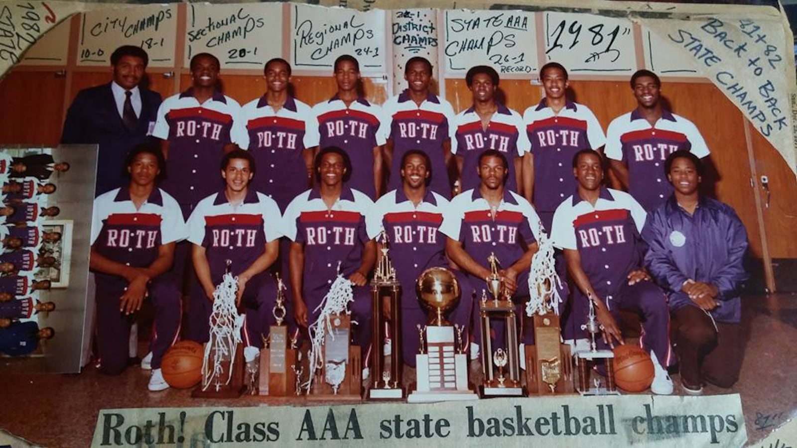 This is the 1981 Roth state title team. That's coach Mike Haley, back row, far left. CONTRIBUTED BY "D.J." OSCAR PITTMAN