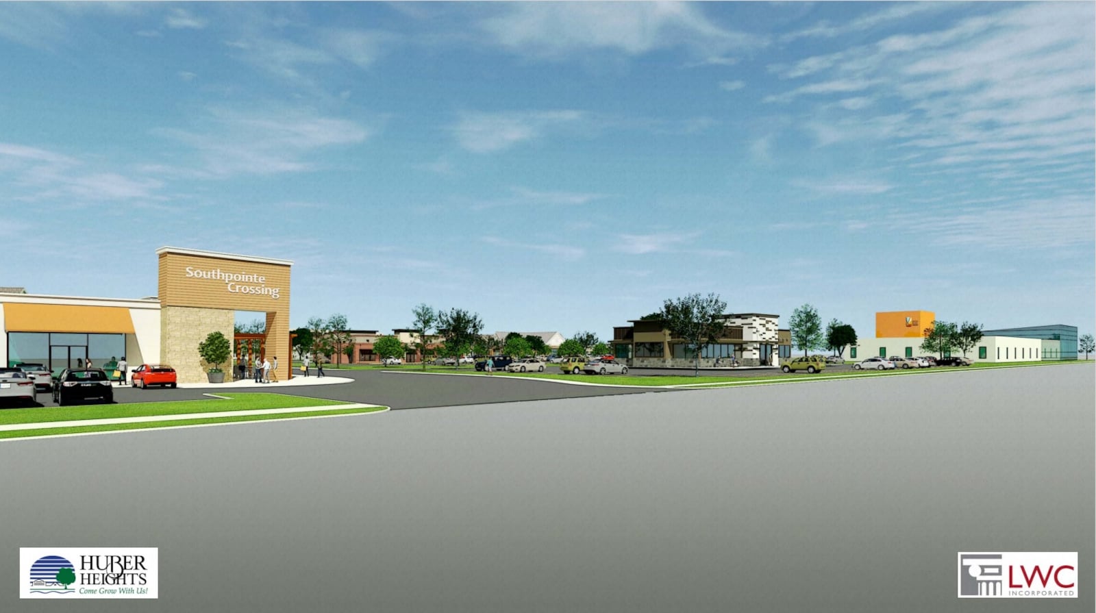 A rendering of the Southpointe Crossing, which is the shopping center on Brandt Pike that the city of Huber Heights is redeveloping. Courtesy of Huber Heights.