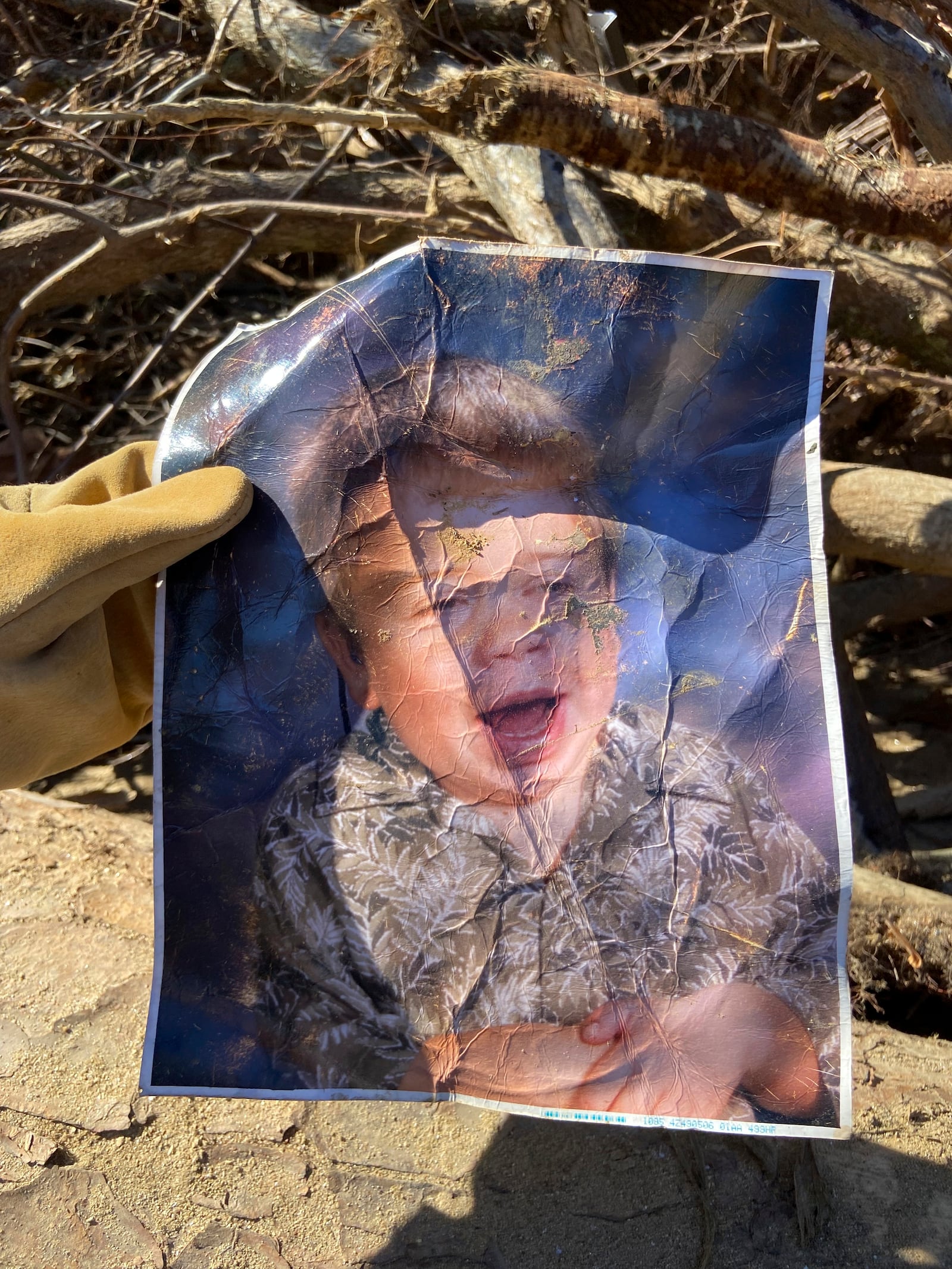 A photo found near Asheville, N.C., after Hurricane Helene,of Tommy Moss in an angel costume for a Christmas pageant. (Taylor Schenker via AP)