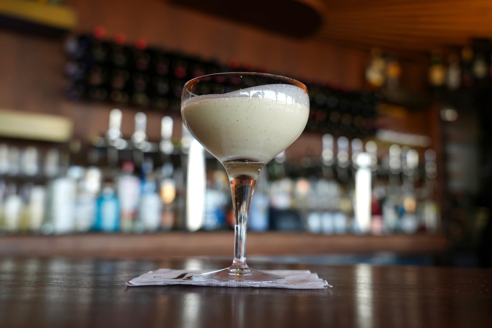 A glass of eggnog, which is prepared 11 months in advance, is shown at Scoma's Restaurant in San Francisco on Tuesday, Dec.10, 2024. (AP Photo/Terry Chea)