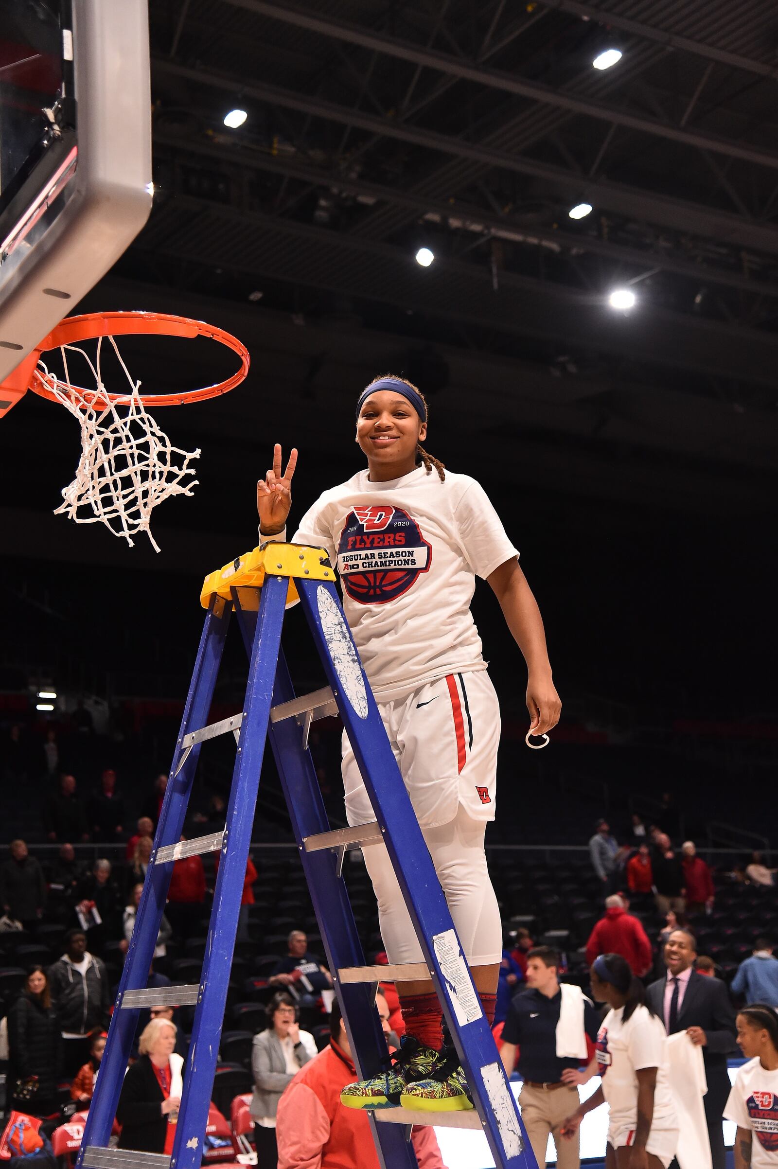 Dayton's Araion Bradshaw vs. George Washington at UD Arena when the Flyers clinched the Atlantic 10 regular-season crown on Feb. 19, 2020. Erik Schelkun/Univeristy of Dayton